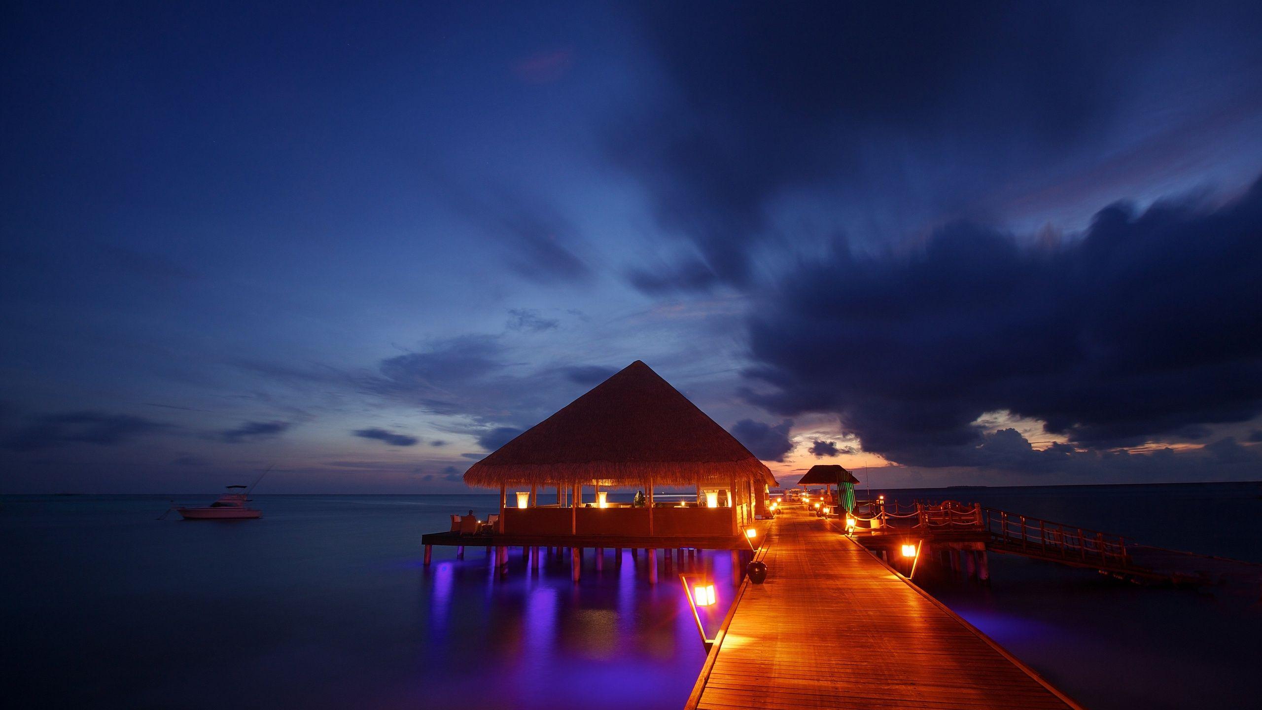 2560x1440 Night Maldives Tropical Beach Wallpaper HD