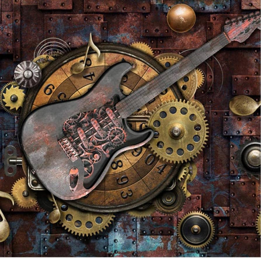 894x882 cbmeu Retro Industrial tSyle Metal Guitar Note Gear Wallpaper Wall Mural, Bar Ktv Restaurant Cafe Background Wall Paper Murals Wallpaper, 118''W x 82.6 ''H : Tools & Home Improvement