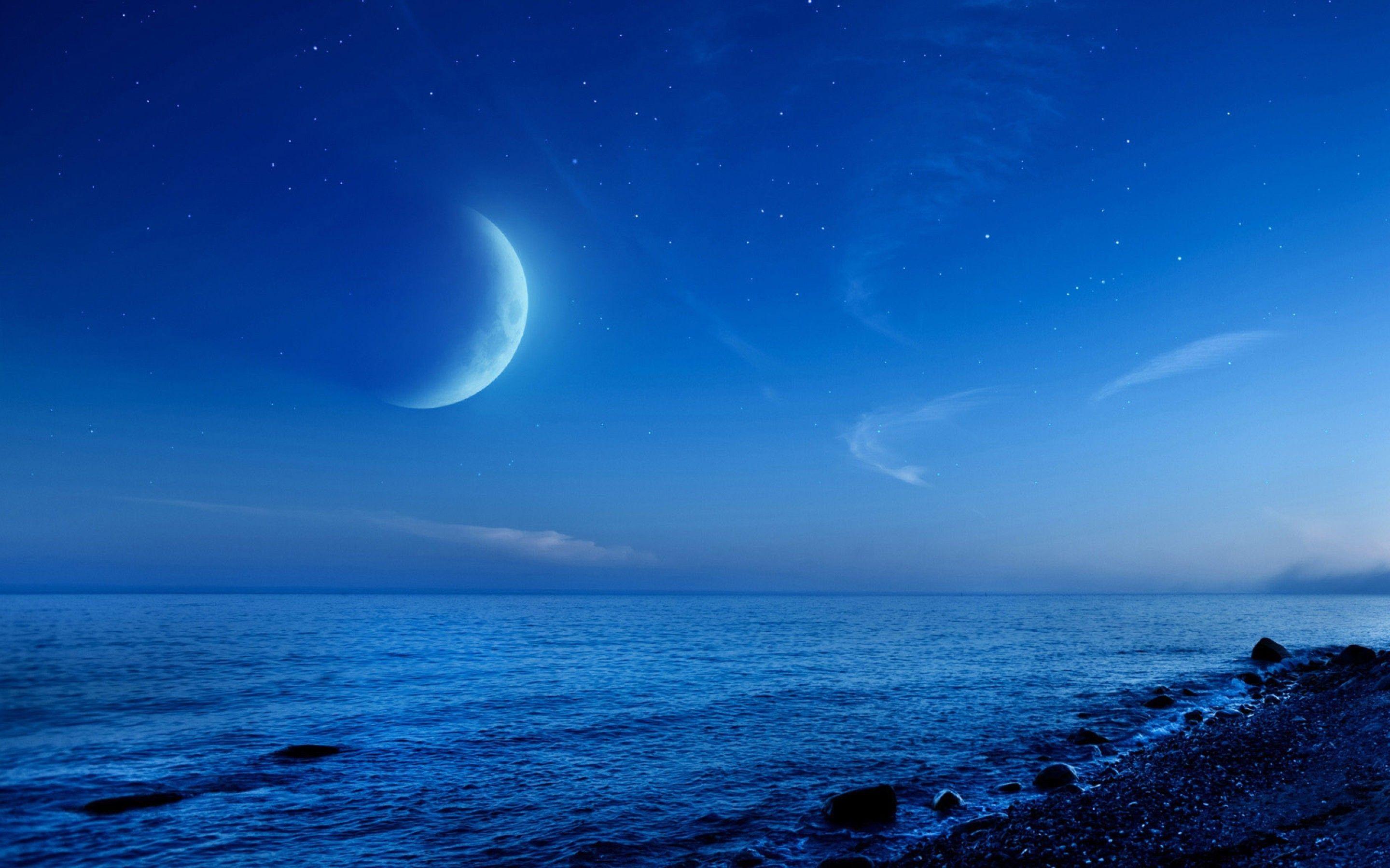 2880x1800 night beach moon wallpaper and background. Nature