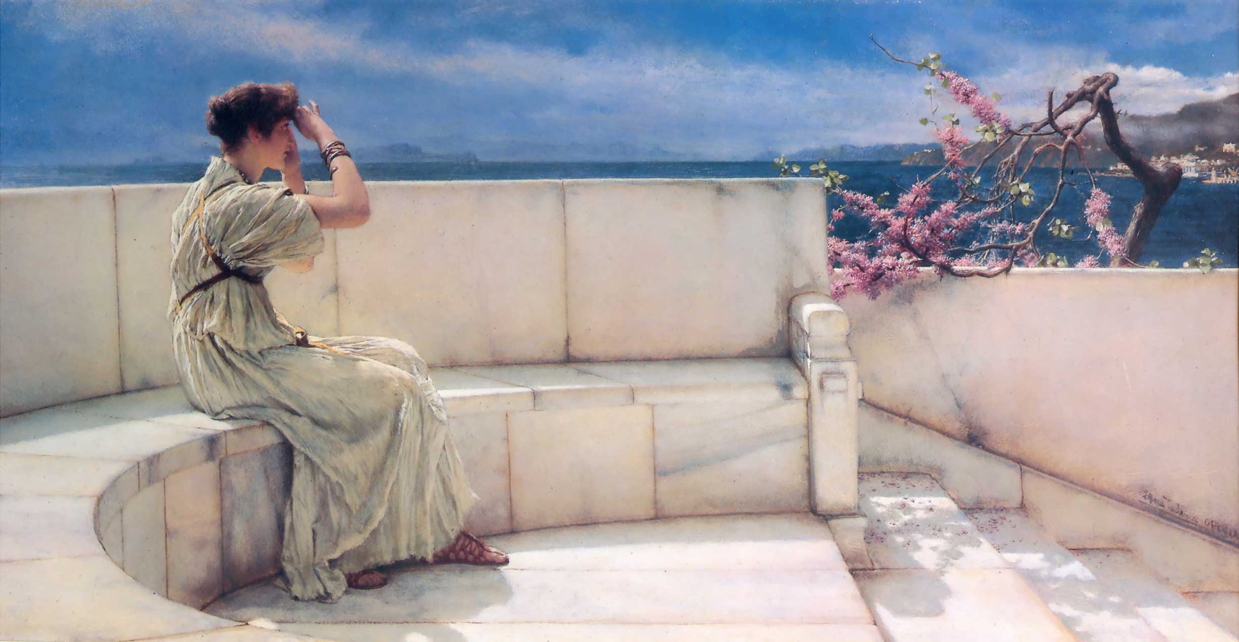 2452x1271 Lawrence Alma Tadema, Expectations, Classic Art, Paintingx1271 Wallpaper