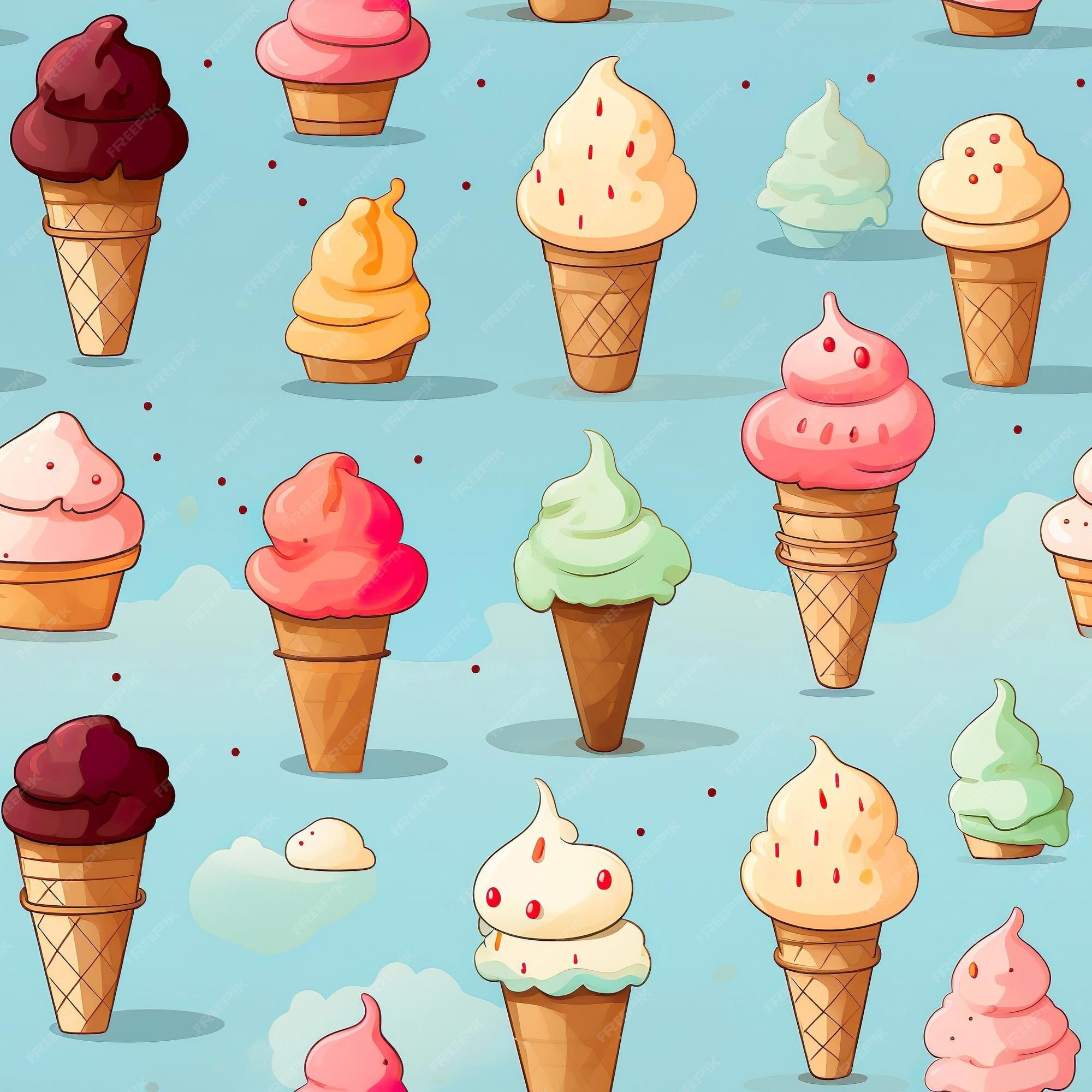 2000x2000 Premium Photo. Seamless pattern with watercolor ice cream isolated on blue background generative ai
