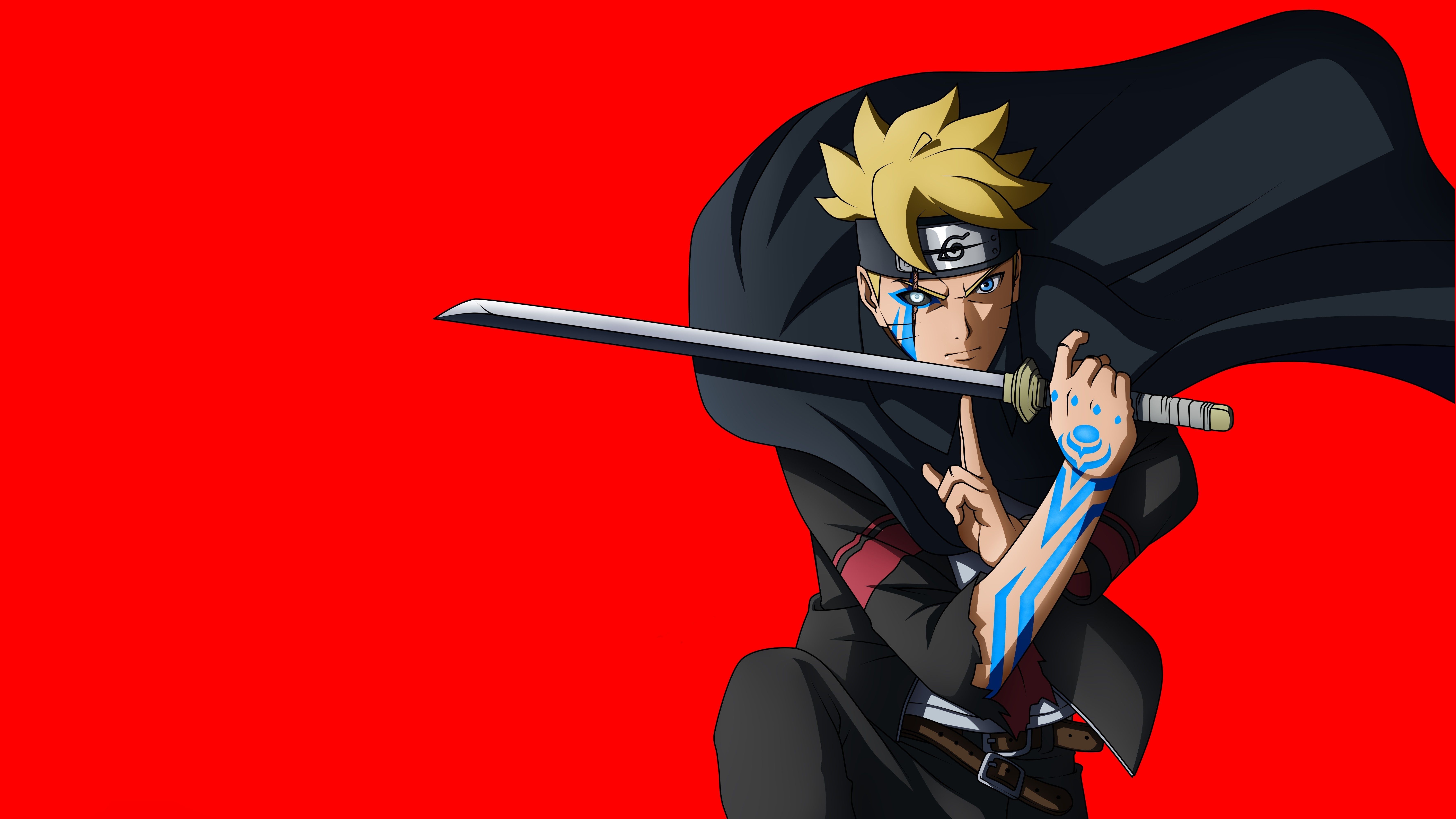 7115x4000 Download wallpaper red, sword, Naruto, seal, anime, katana, fight, ken, section shonen in resolution 7115x4000