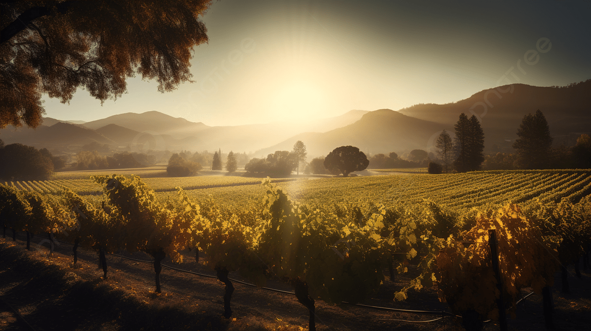 1200x673 The Sun Is Out Over A Vineyard Field At Sunset Background, Picture Of Napa Valley Background Image And Wallpaper for Free Download