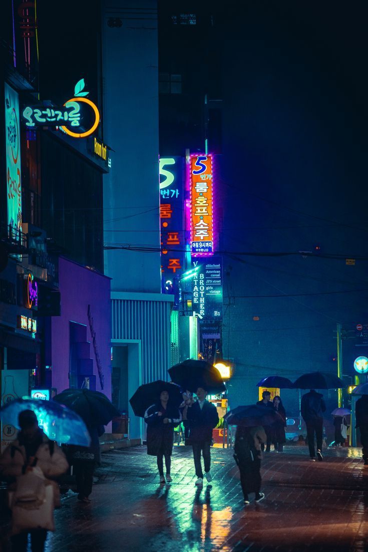 735x1102 Hongdae Street. City lights photography, Rainy street, Rain wallpaper