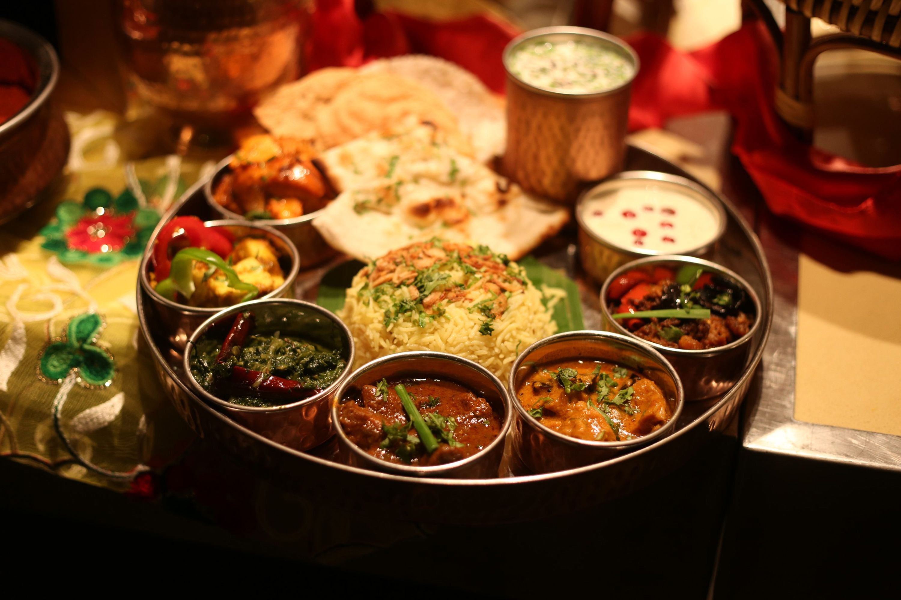 3000x2000 Thali. Traditional Assorted Small Dishes or Ritual From India