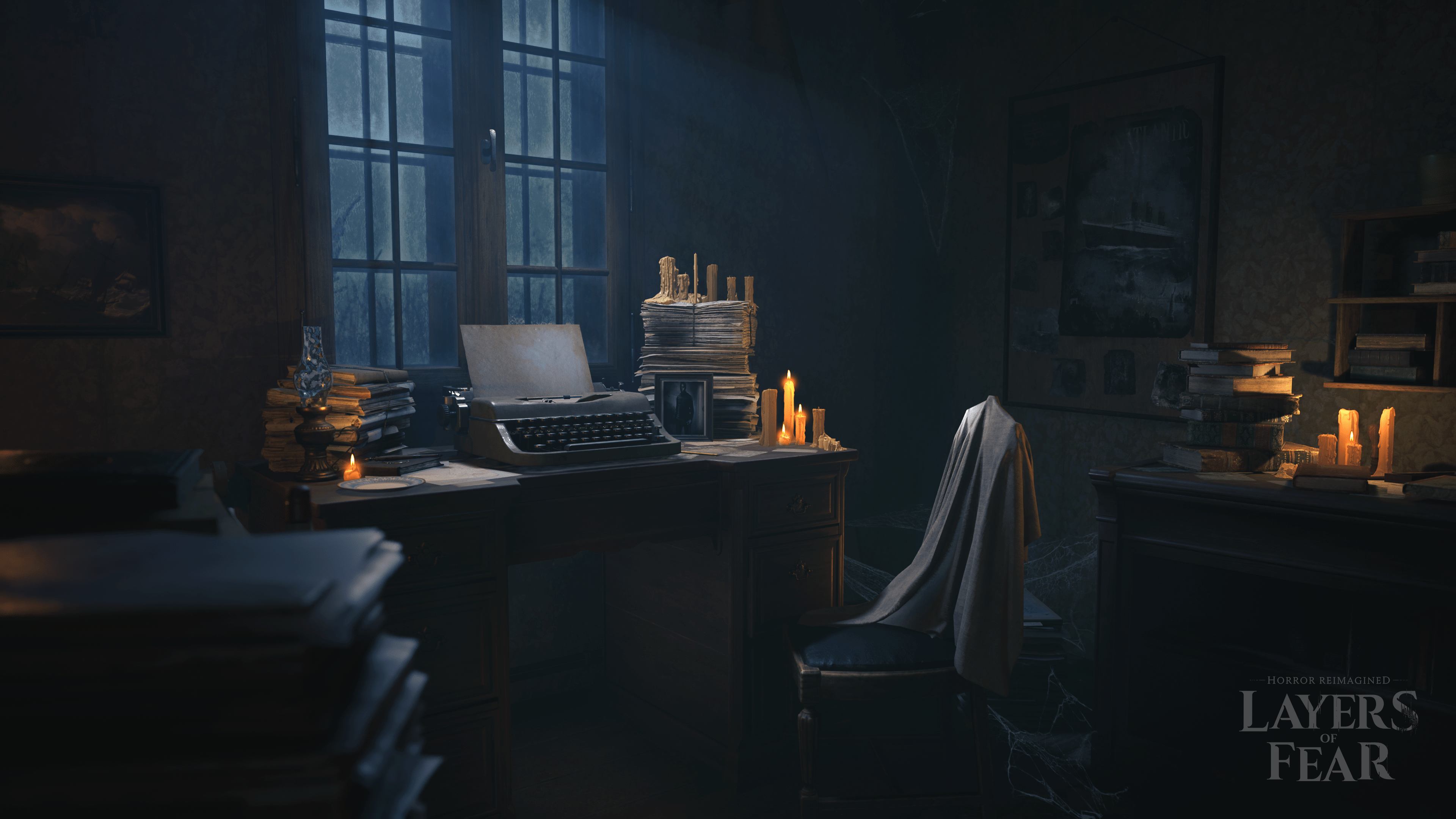 3840x2160 Layers of Fear Haunting Study Room HD Wallpaper