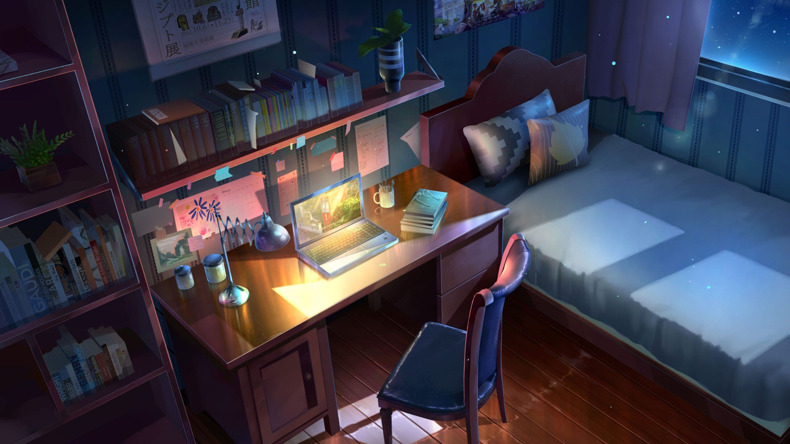 2560x1440 Best Anime Study Room Wallpaper [ HQ ]