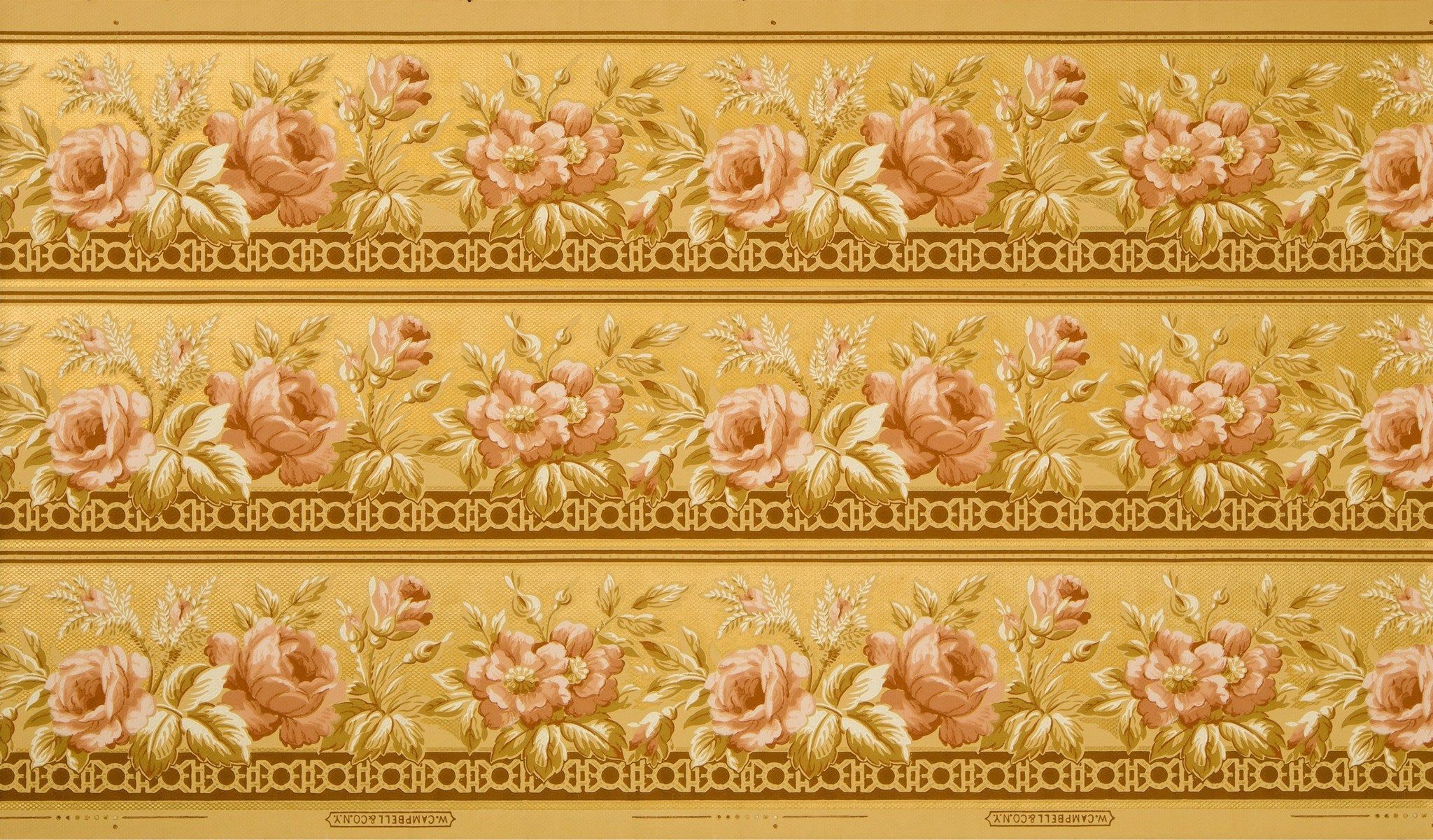 2048x1200 Blended 3 Band Border With Gilt Scrolls And Roses Antique Wallpaper & Company