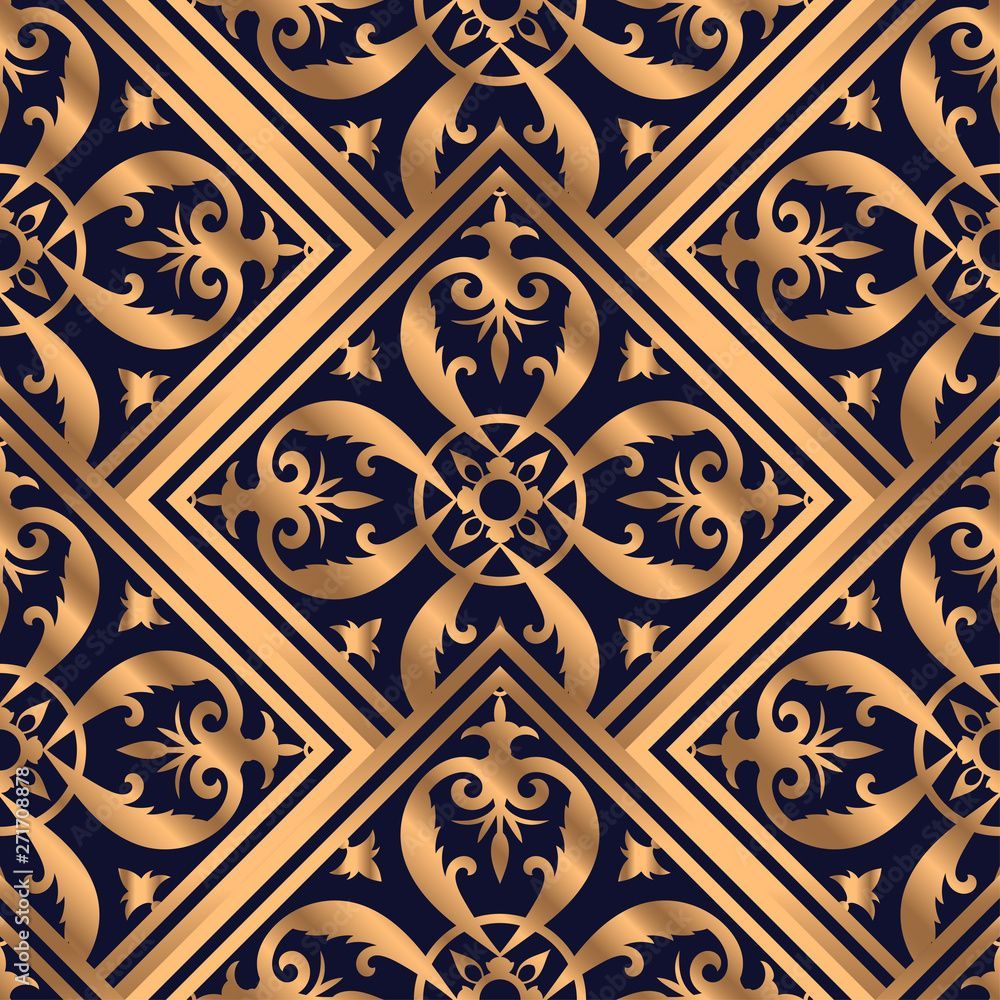 1000x1000 Royal pattern seamless vector. Islamic tile luxury background. Golden border design for beauty spa, wedding party, yoga wallpaper, gift packaging, wrapping paper texture, backdrop. Stock Vector