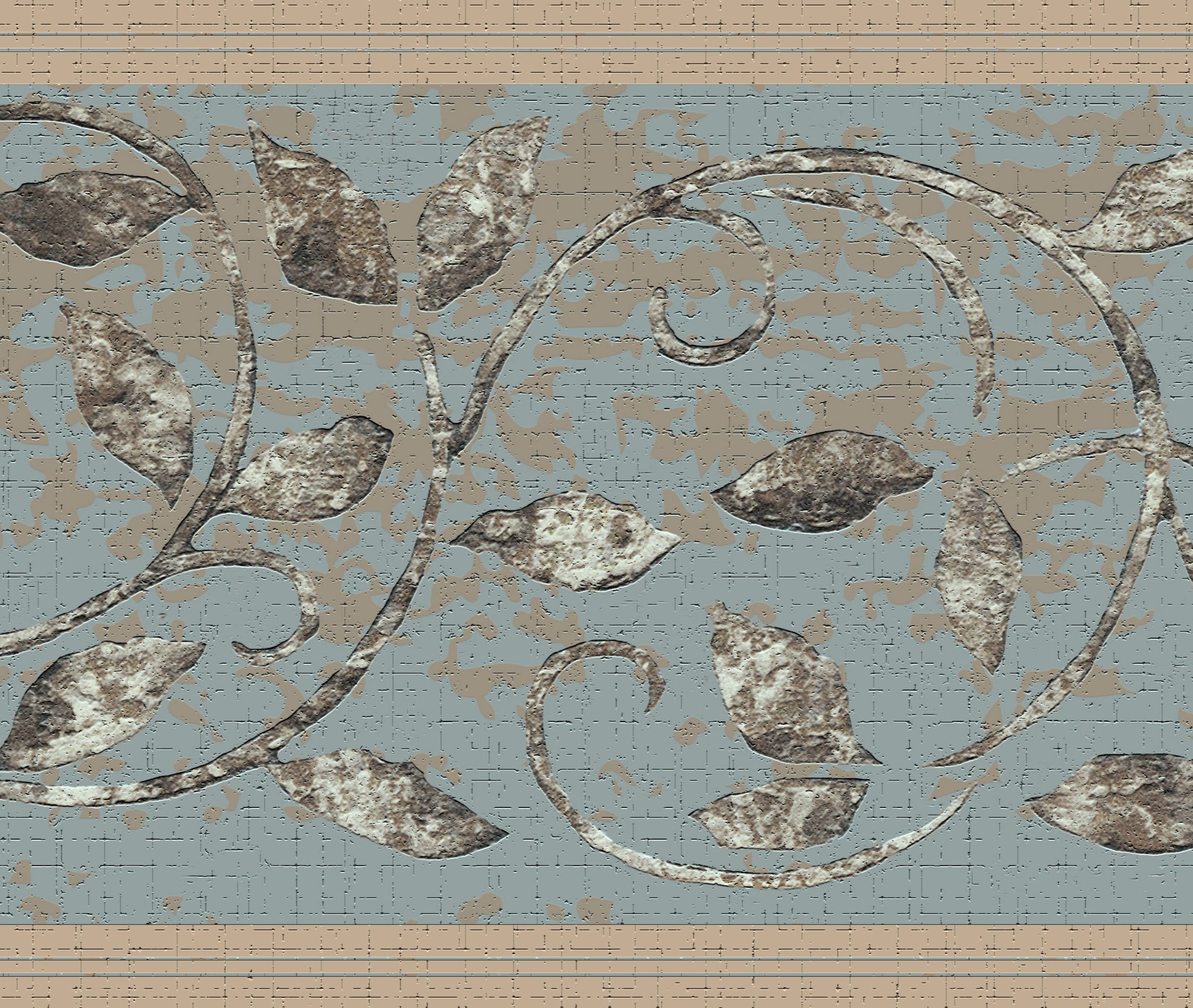 2482x2097 Dundee Deco Peel and Stick Self Adhesive Wallpaper Border, Brown, Grey Scrolls, Leaves, 15 ft x 7 in