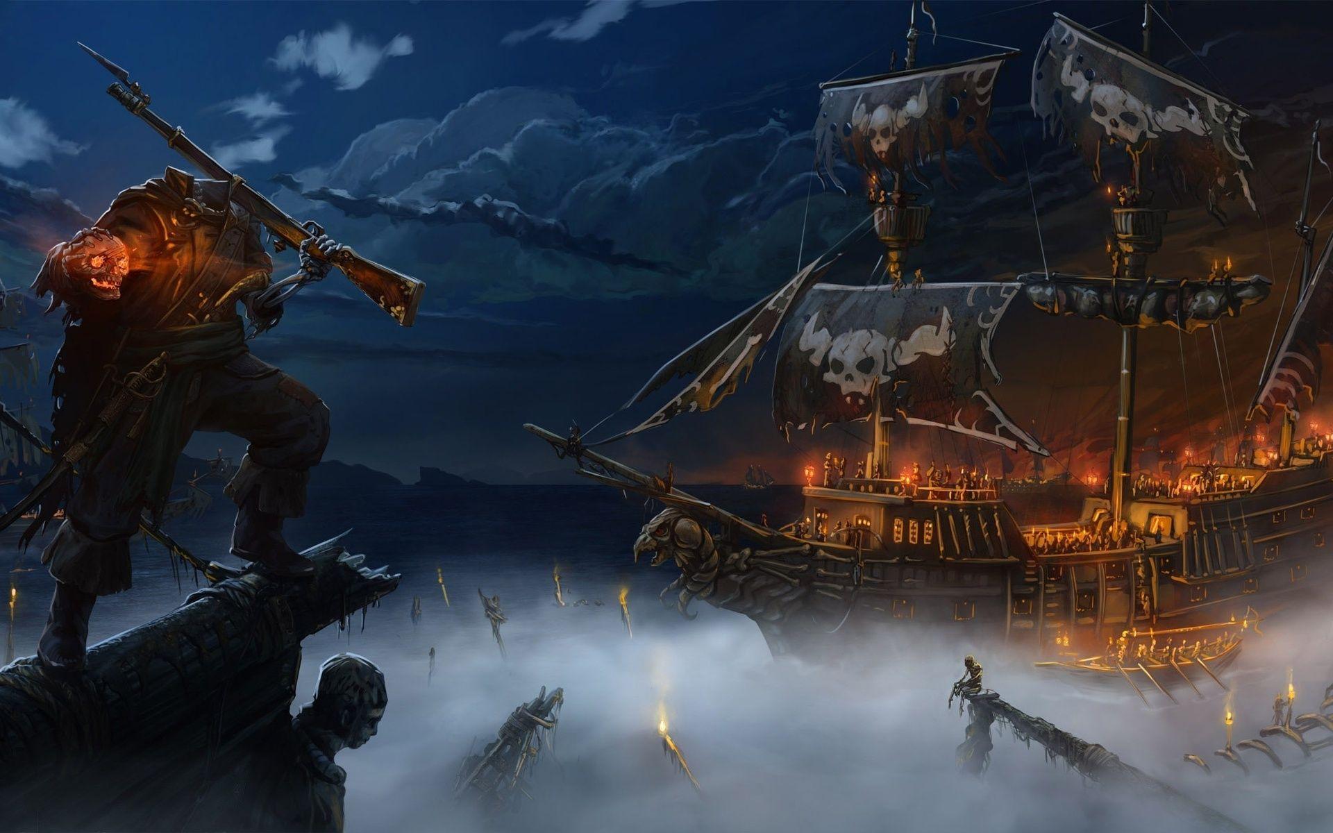 1920x1200 fantasy, Pirate, Dark, Horror, Skeleton, Evil, Scary, Creepy