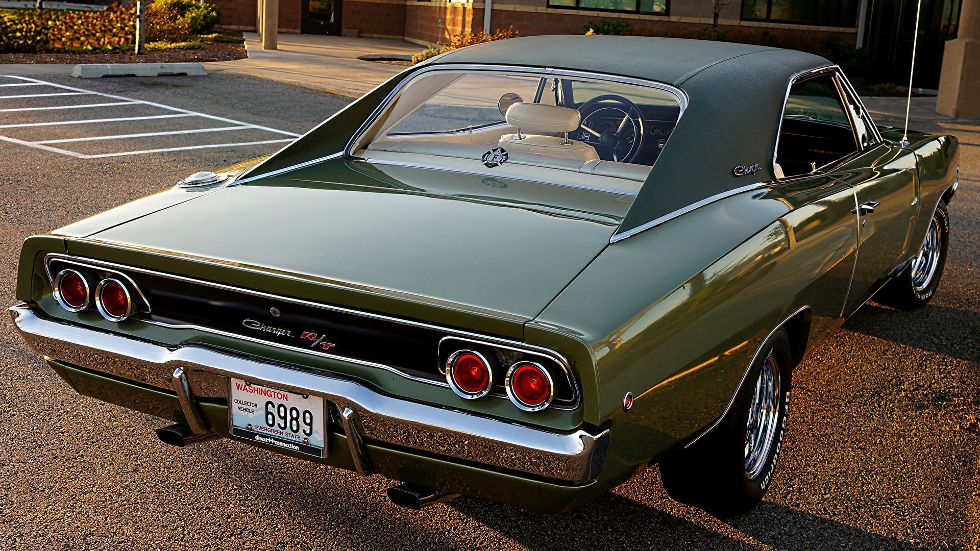 1920x1080 Photo Dodge Charger 1968 Green antique auto Back view 1920x1080