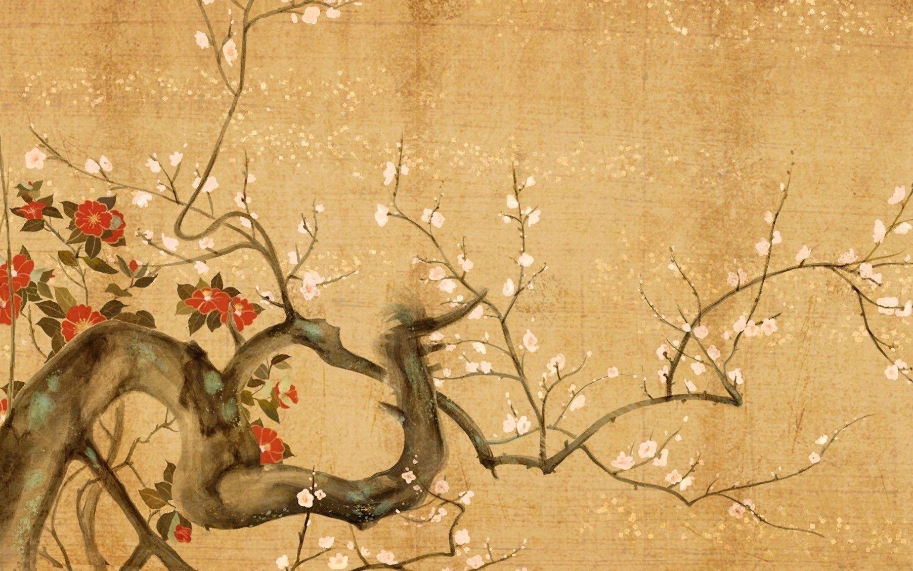 1805x1128 Japanese, Flowers, Art, Wallpaper, Painting, High Resolution
