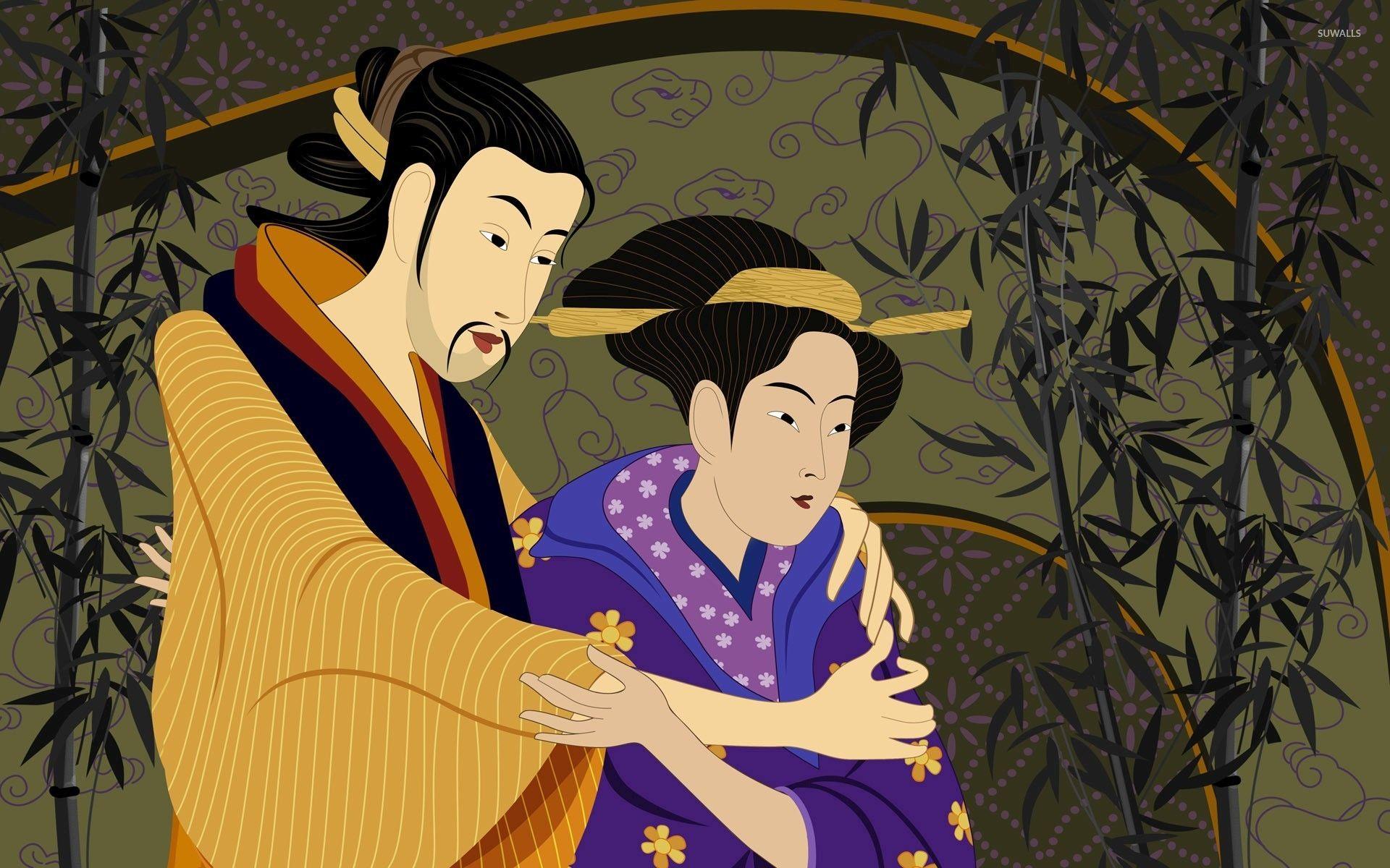 1920x1200 Japanese couple holding each other wallpaper Art