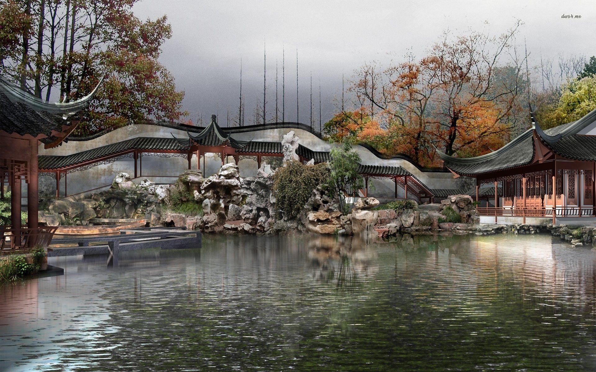 1920x1200 Japanese garden pond wallpaper Art wallpaper