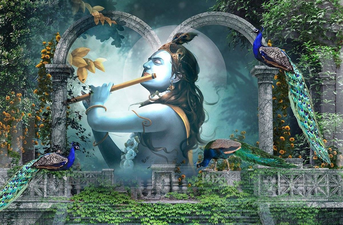 1200x787 Krishna Wallpaper for Wall, Bhagwan Krishna and Peacocks