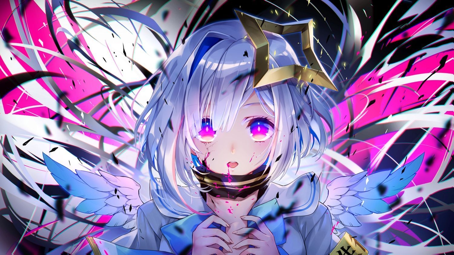 1500x844 amane kanata angel close halo hololive purple eyes ria school uniform short hair white hair wings. konachan.com.com Anime Wallpaper