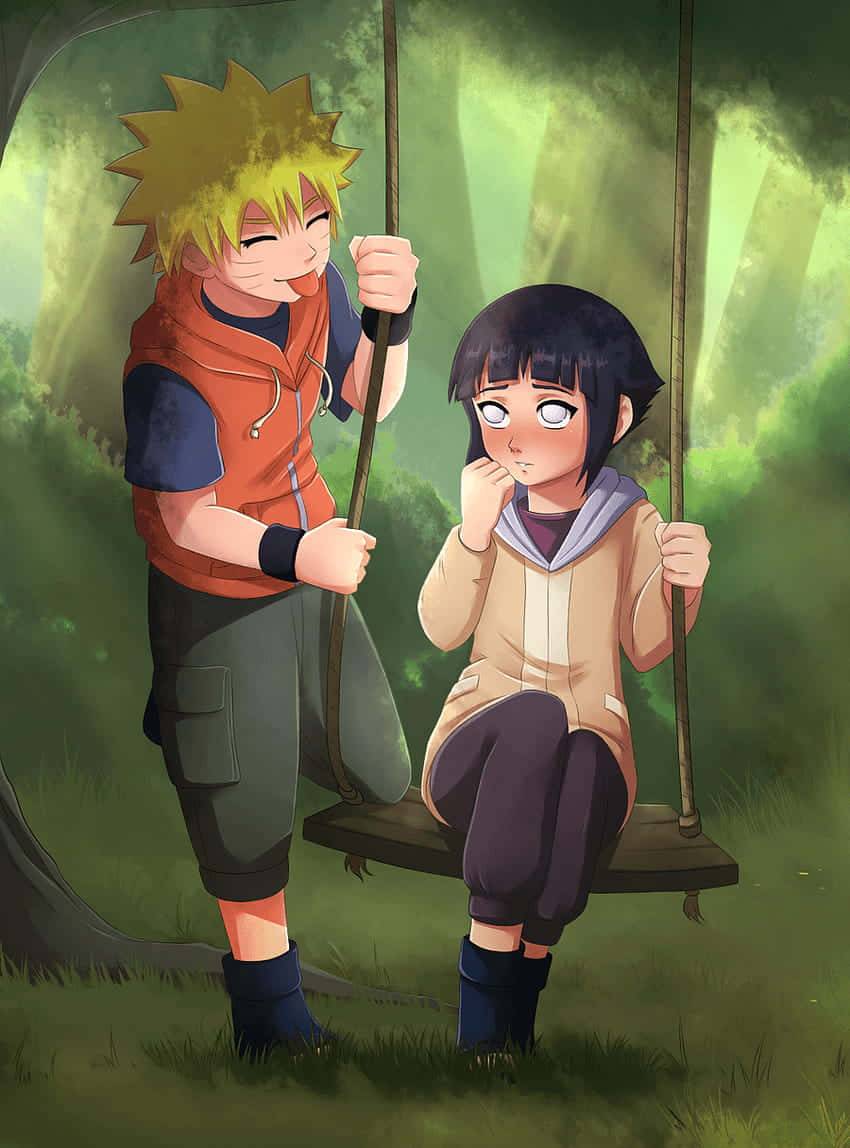 850x1148 Download Cute Naruto And Hinata Swinging In The Forest Wallpaper