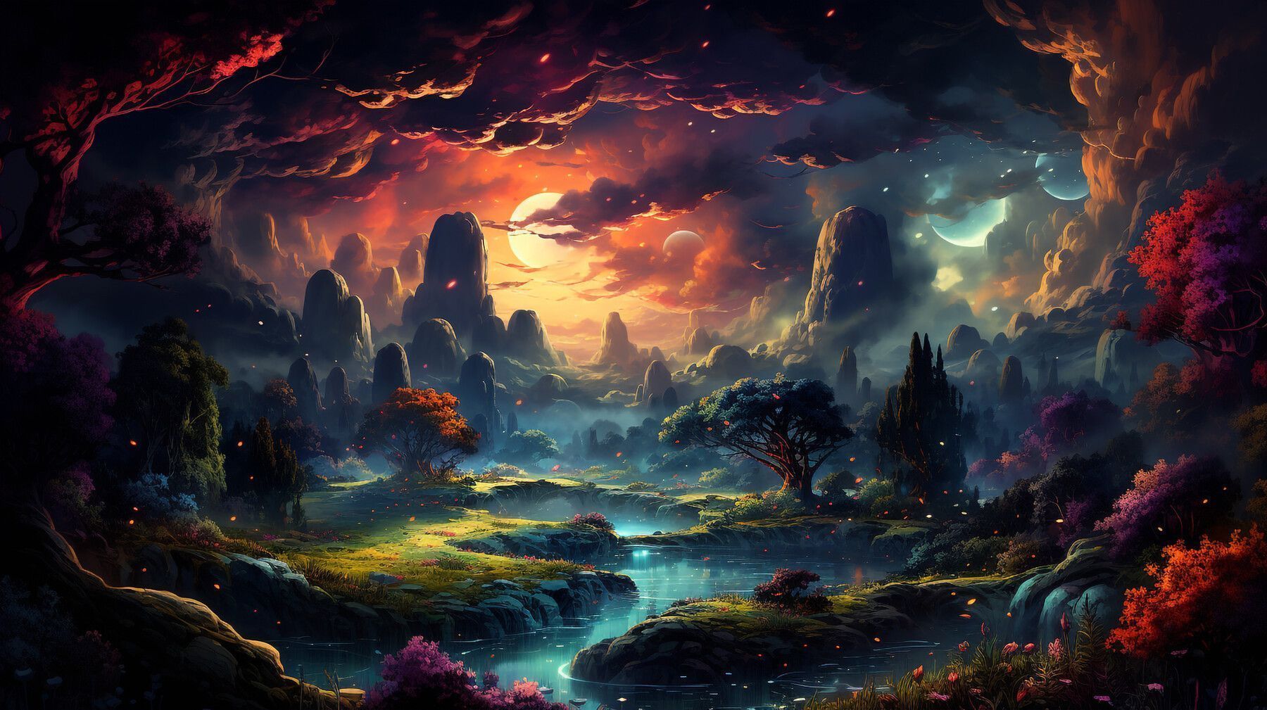1800x1009 Fairytale Colorful Valley Wallpaper
