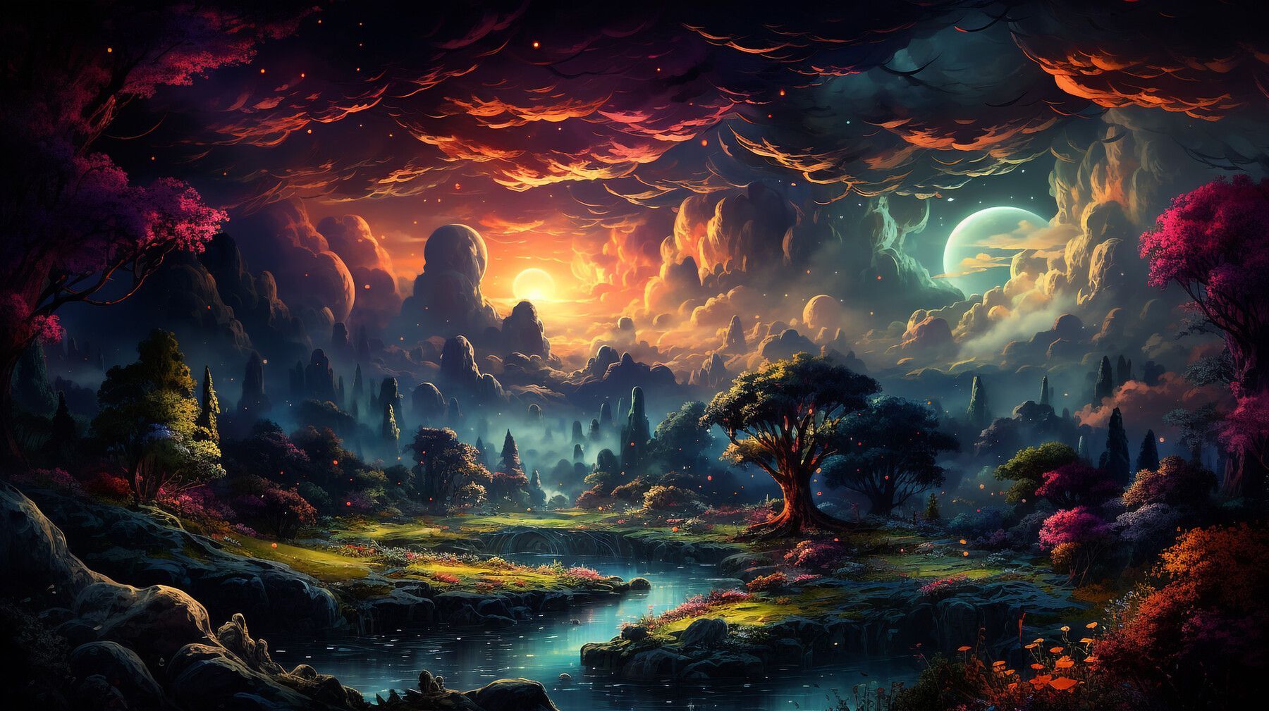 1800x1009 Fairytale Colorful Valley Wallpaper