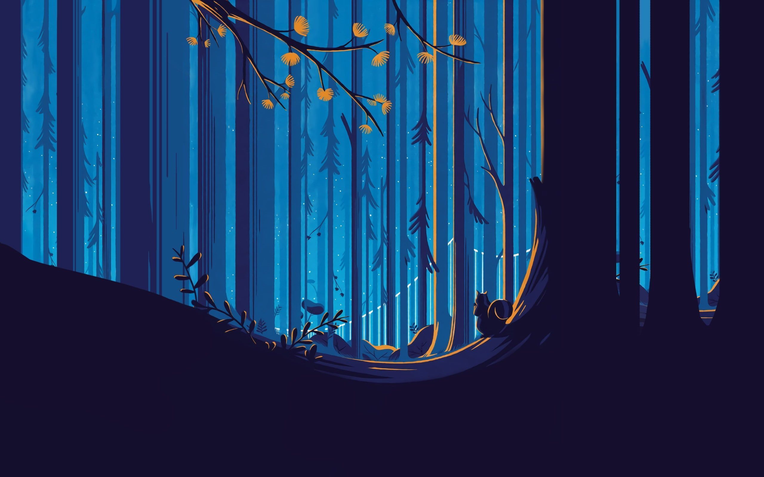 2560x1600 forest #illustration Sky blue #squirrel