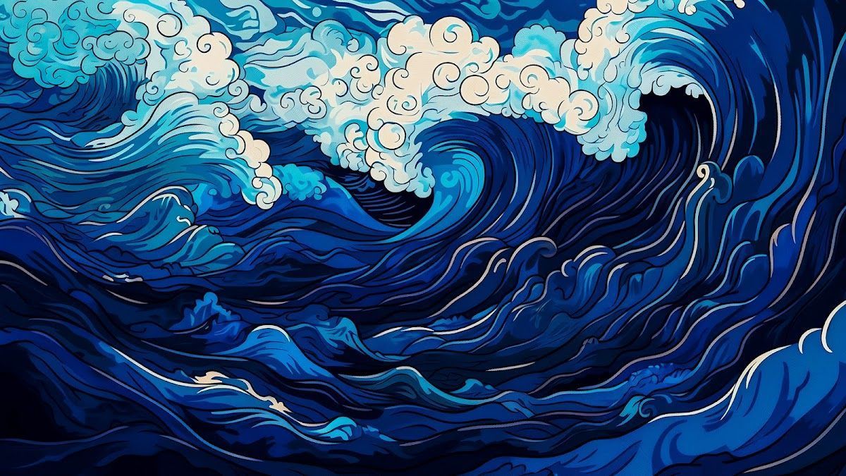 1200x675 Blue Wave Illustration Wallpaper 4K
