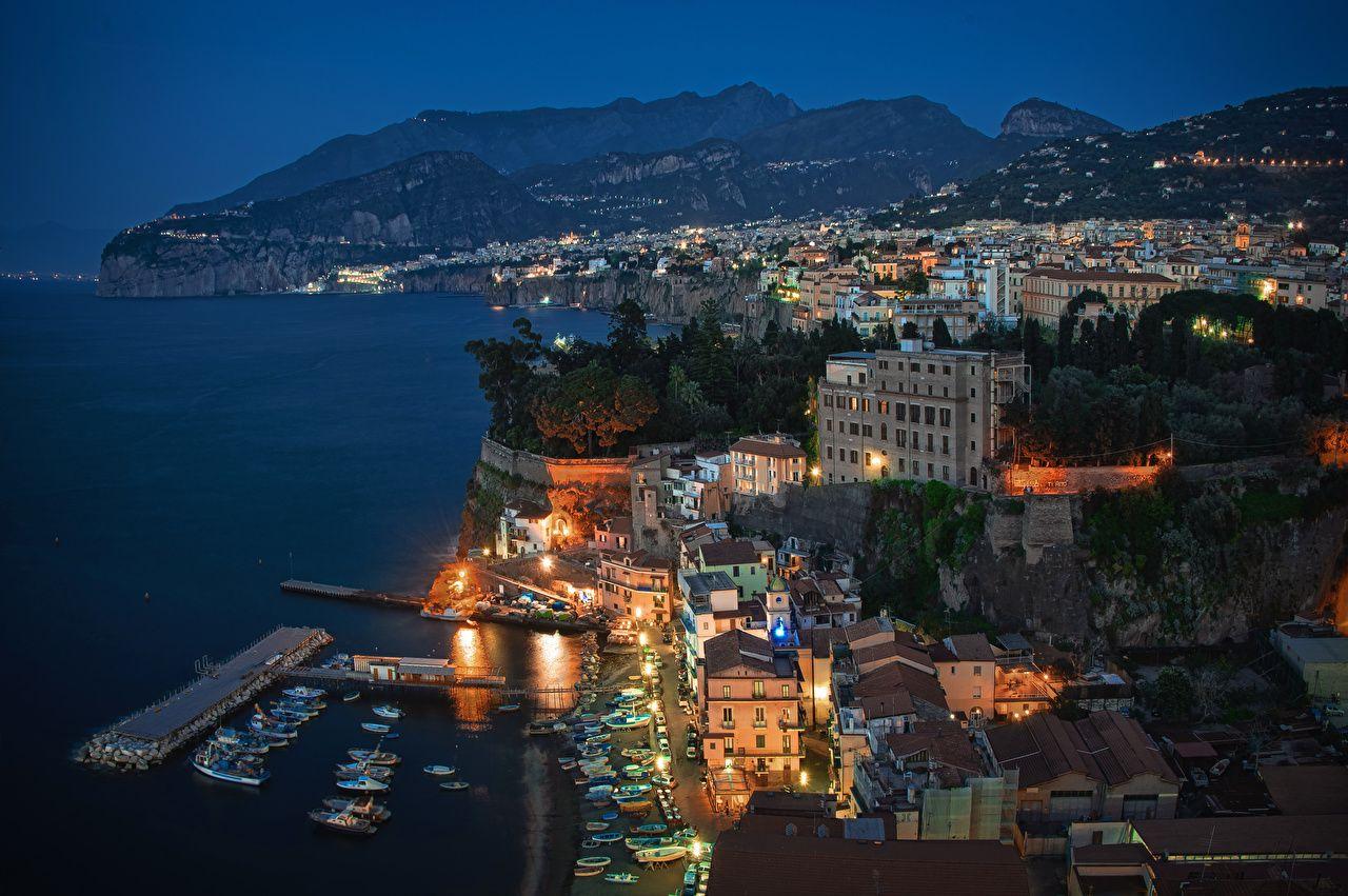 1280x851 Wallpaper Sorrento Italy Coast From above night time Cities