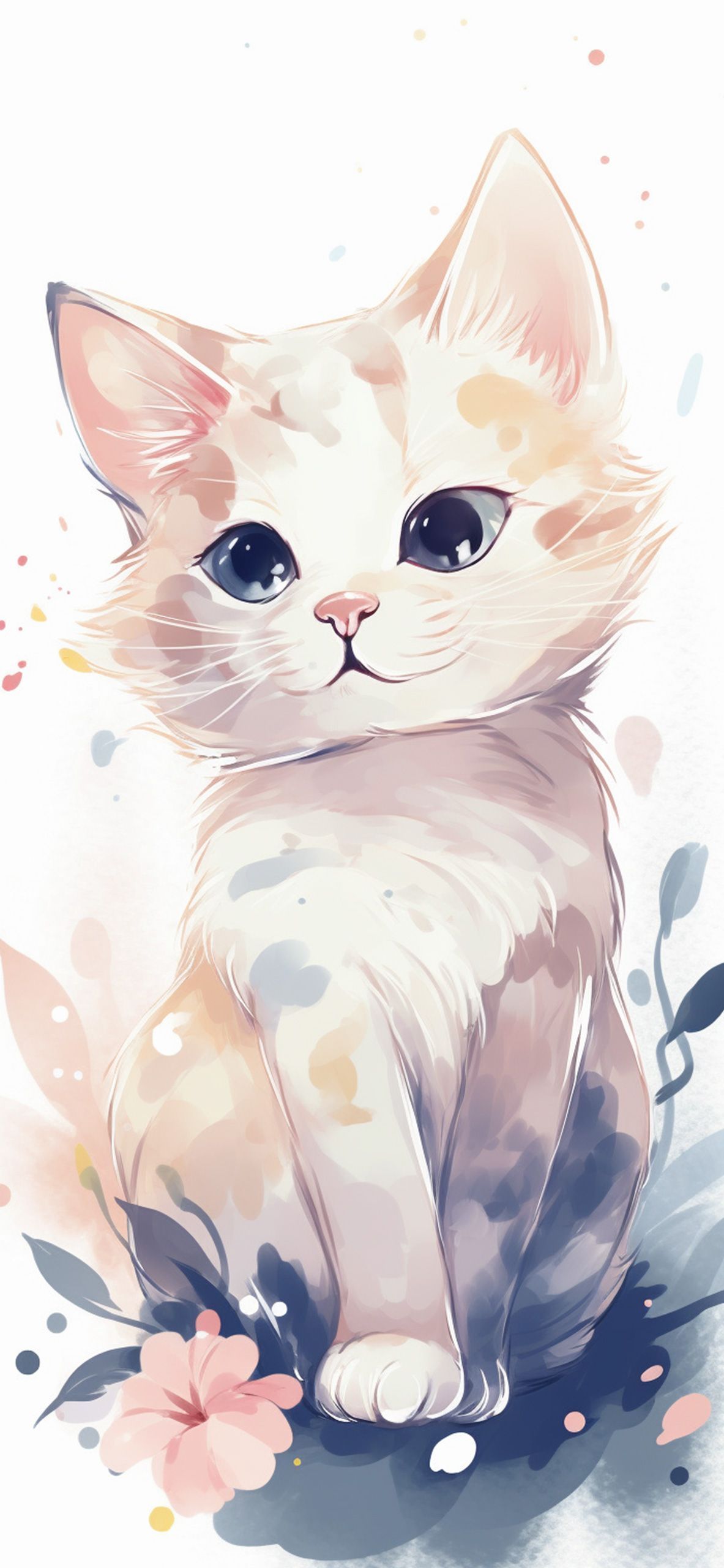 1183x2560 Cute Cat White Art Wallpaper