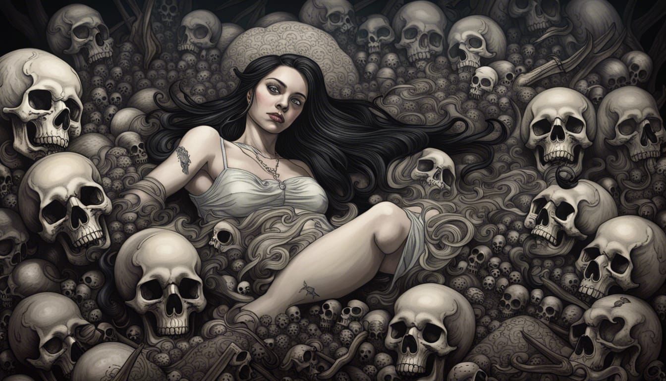 1344x768 a woman laying on a large pile