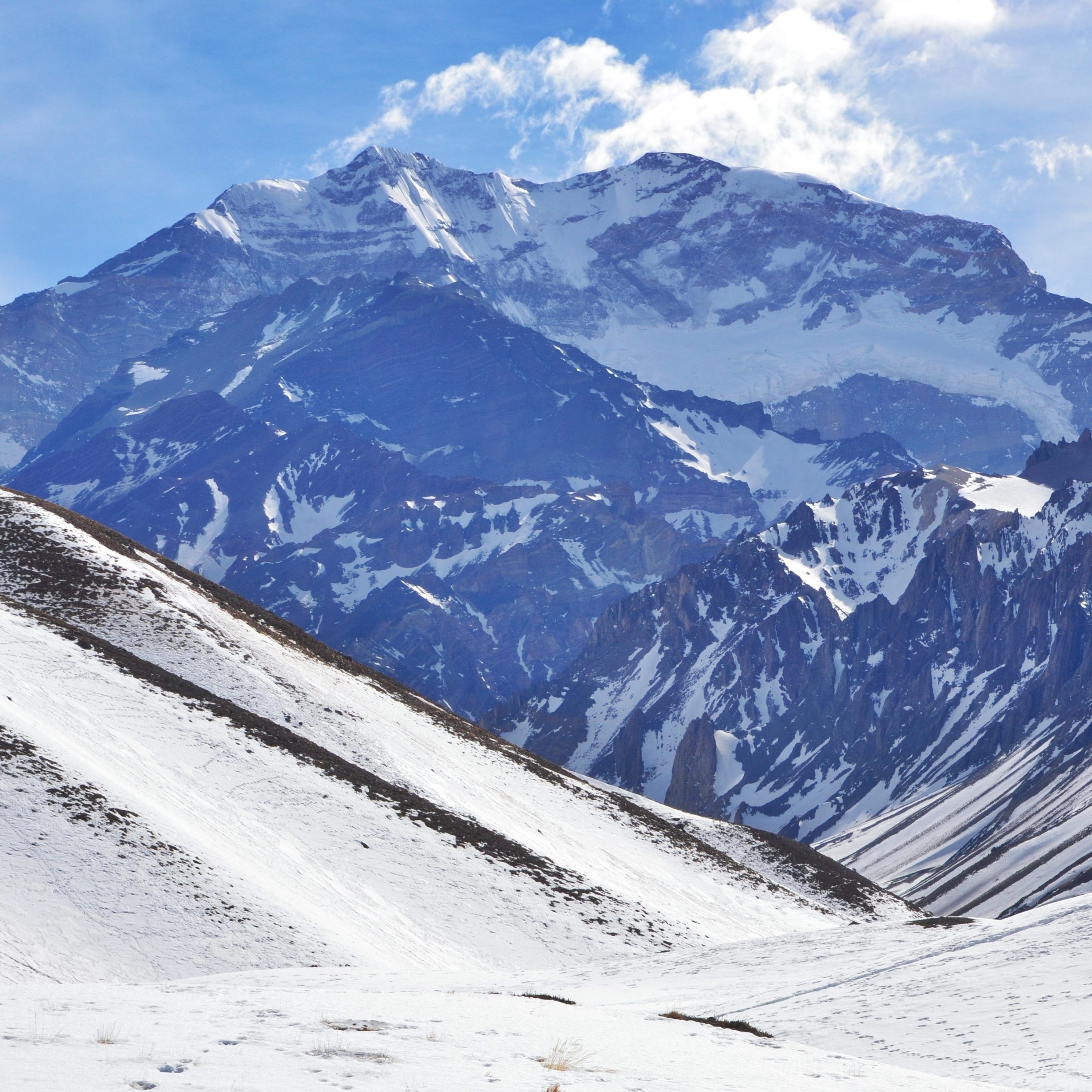 2932x2932 Winter Snow Mountain Blue Sky Clouds
