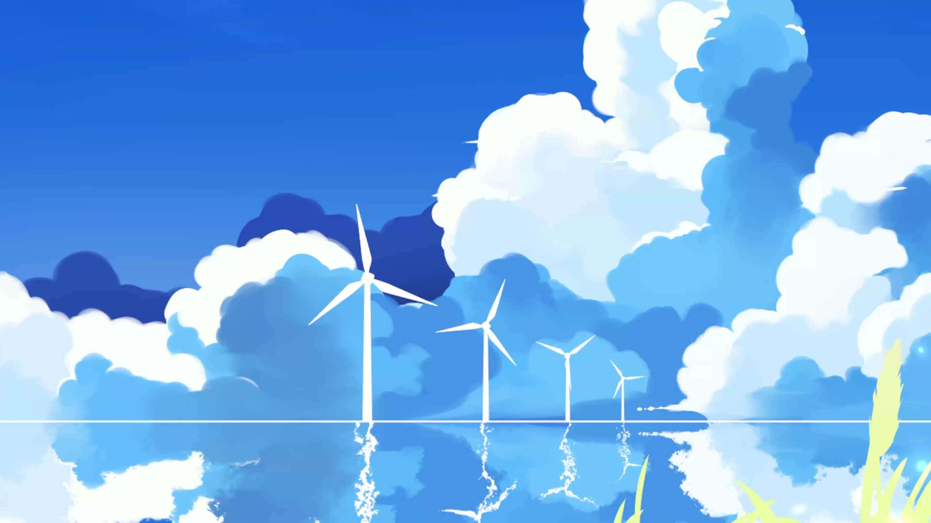3840x2160 Blue Sky And Windmills Live Wallpaper