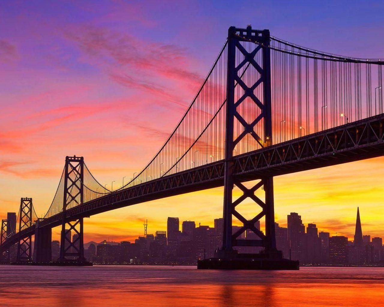 1280x1024 Golden Gate Bridge At Dusk San Francisco Desktop Wallpaper