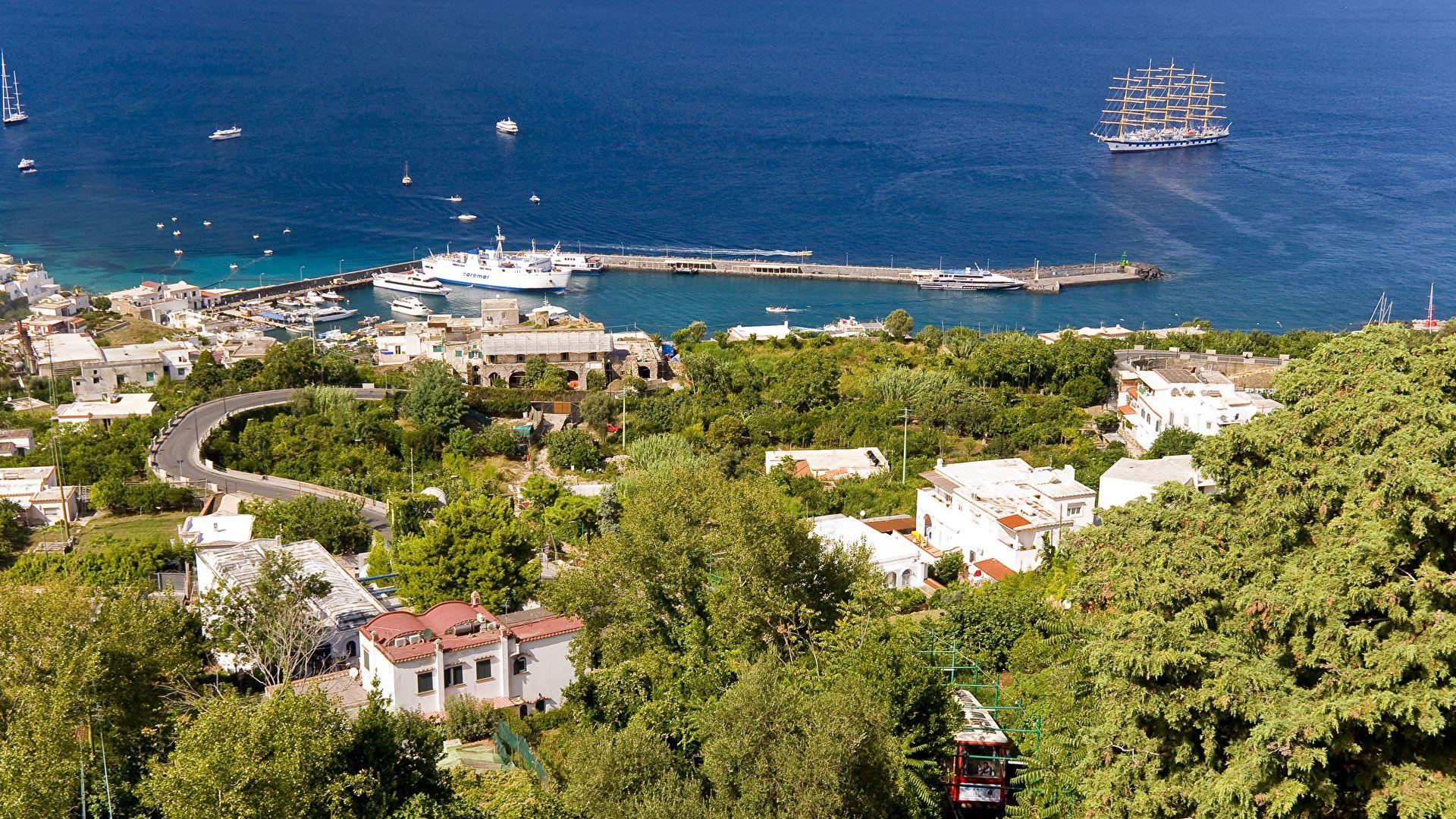 1920x1080 Wallpaper Sorrento Italy Ships Pier Coast Cities Houses