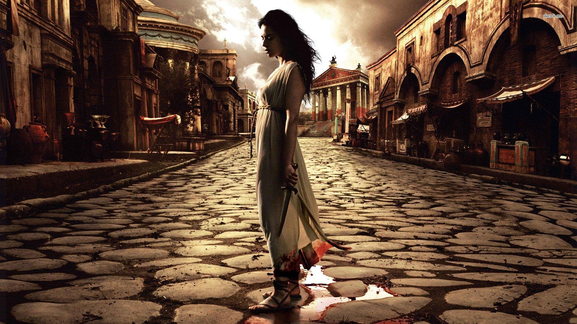 1920x1080 Girl with a bloody knife on the streets of Rome wallpaper