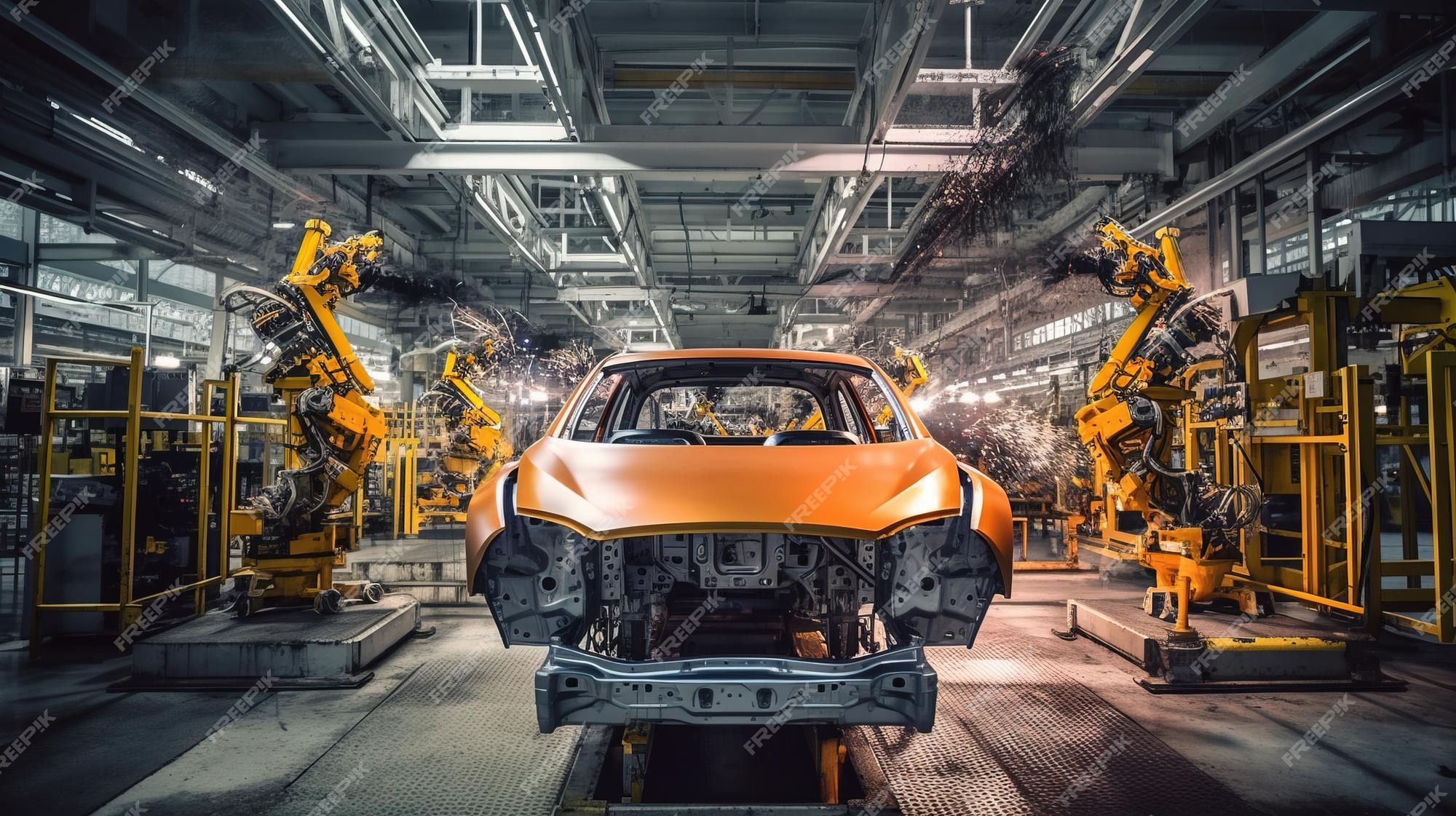 2000x1121 A car in a factory generative ai art