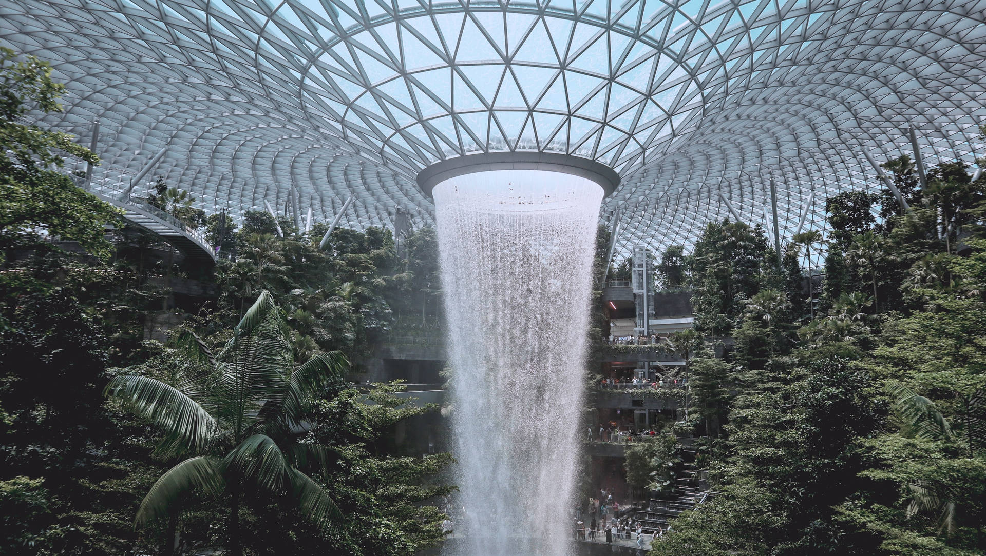 1920x1084 Download Breathtaking View of Falling Water at Jewel Changi Airport Wallpaper