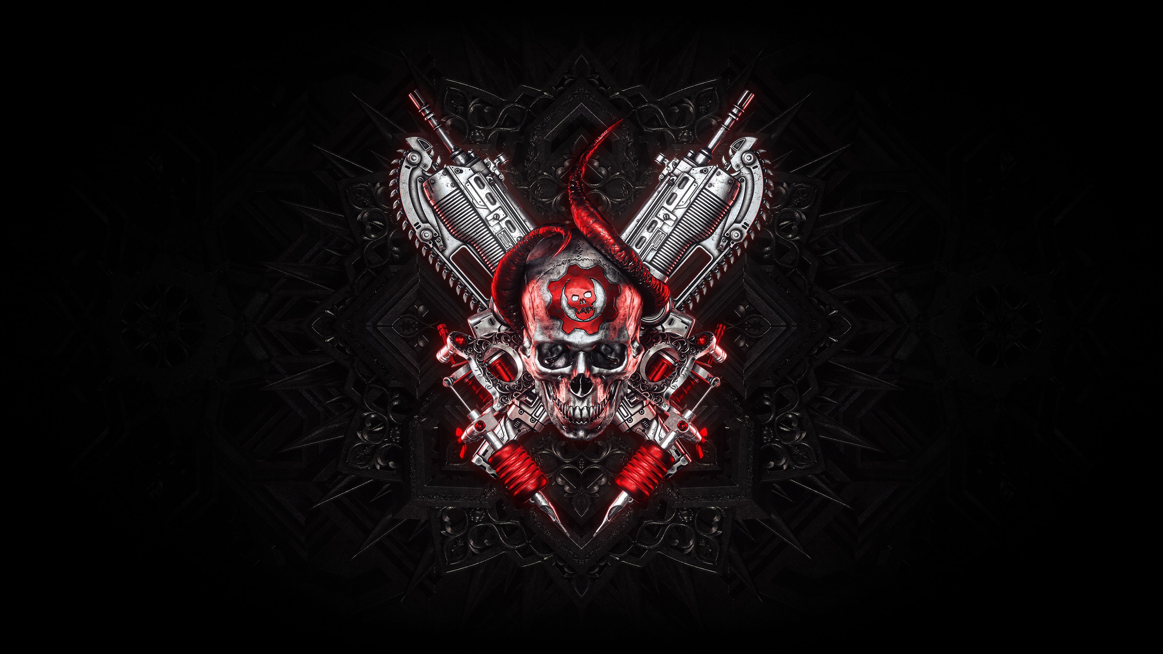 3840x2160 Download wallpaper 3840x2160 gears of war, skull and guns, logo 4k wallpaper, uhd wallpaper, 16:9 widescreen 3840x2160 HD background, 22589
