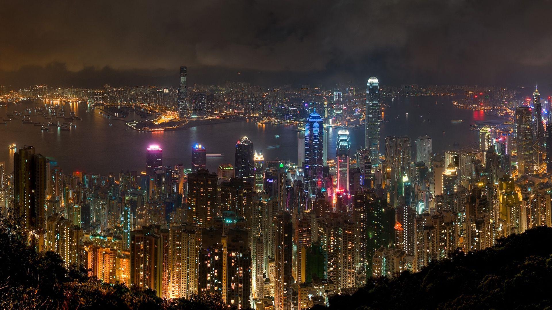 1920x1080 Tải xuống hình nền 1920x1080 Hồng Kông, thành phố, đêm