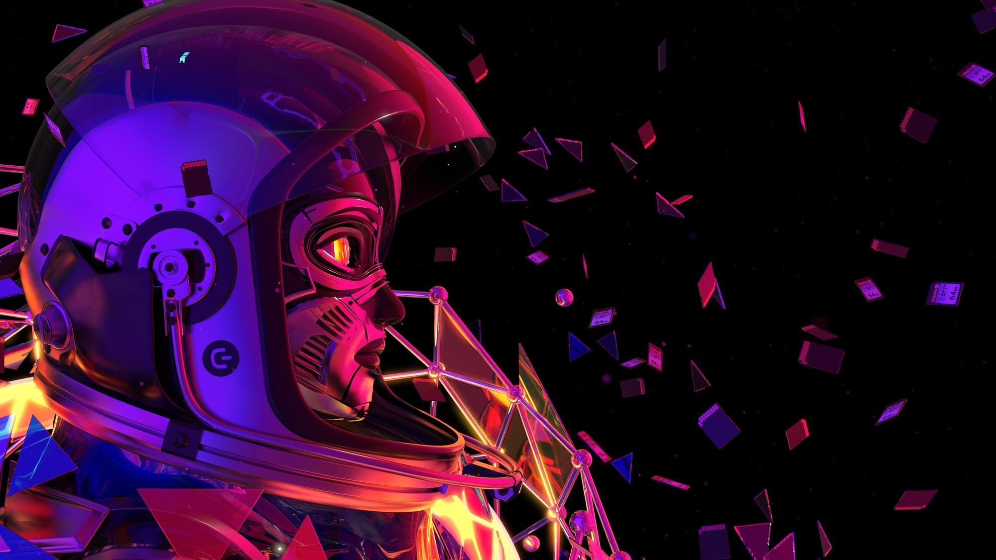 2000x1125 4k NFT Wallpaper 3D Robot Female Astronaut Background for Desktop and Mobile.