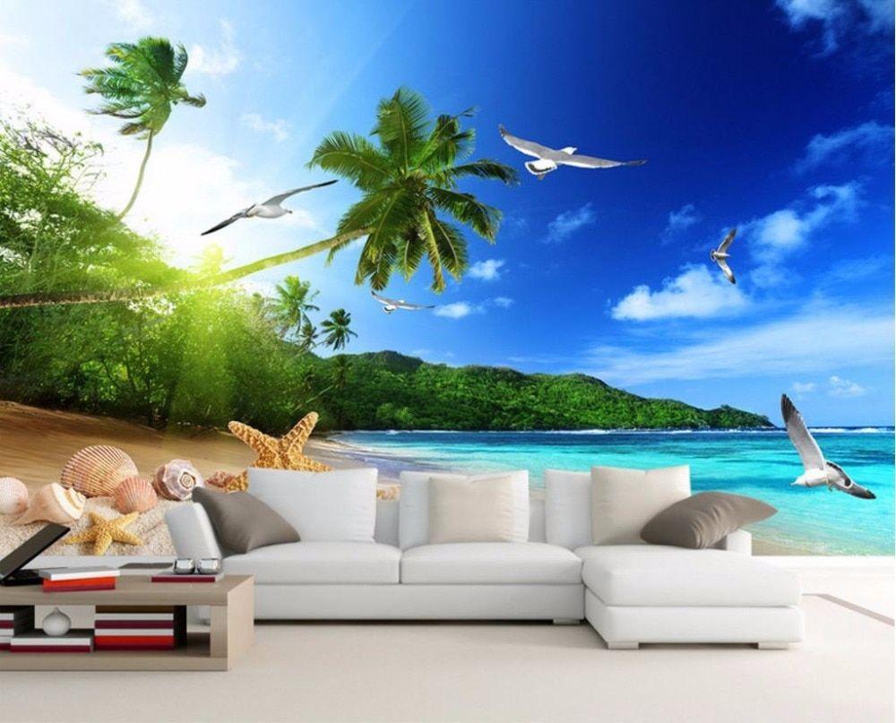 1000x807 US $14.71 59% OFF. Cool Modern Printing Wallpaper Beach Landscape Wallpaper For Living Room HD 3D Large Seaside Scenery Bedroom Murals Wallpaper In