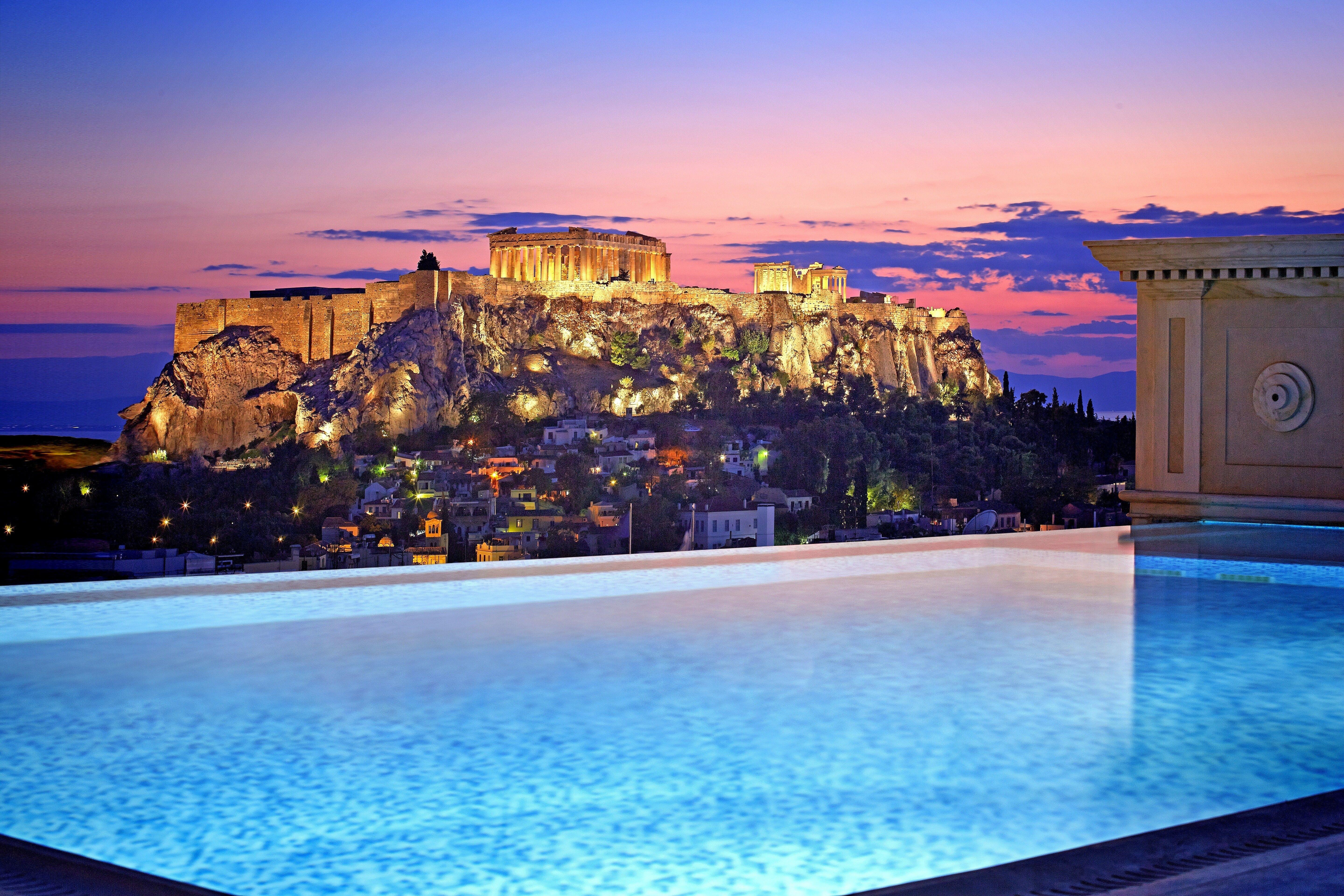 5760x3840 Night swimming pool beach landscape wallpaper