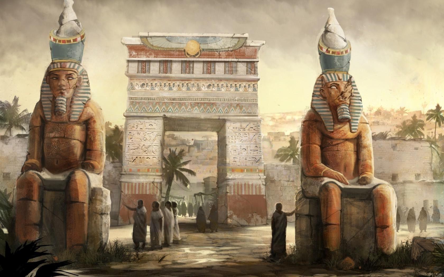 1680x1050 Egypt Statue Architecture Artwork Fantasy Art Wallpaper