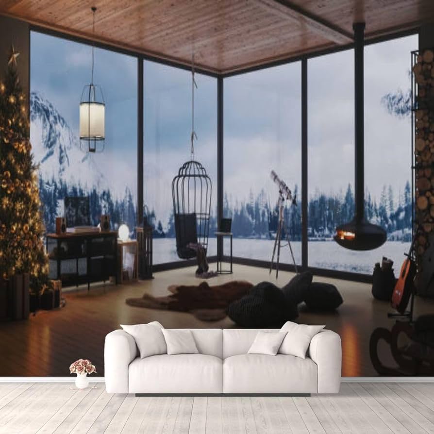 894x894 3D Wallpaper Christmas Celebration at Cozy Cottage Self Adhesive Bedroom Living Room Dormitory Decor Wall Mural Stick and Peel Background Wall Ceiling Wardrobe Sticker : Tools & Home Improvement