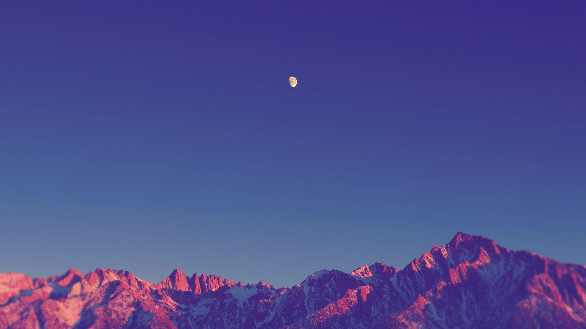 Phong cảnh 1920x1080, Đơn giản, Thiên nhiên, Mặt trăng, Bóng tối, Núi, Đỉnh tuyết, Bầu trời