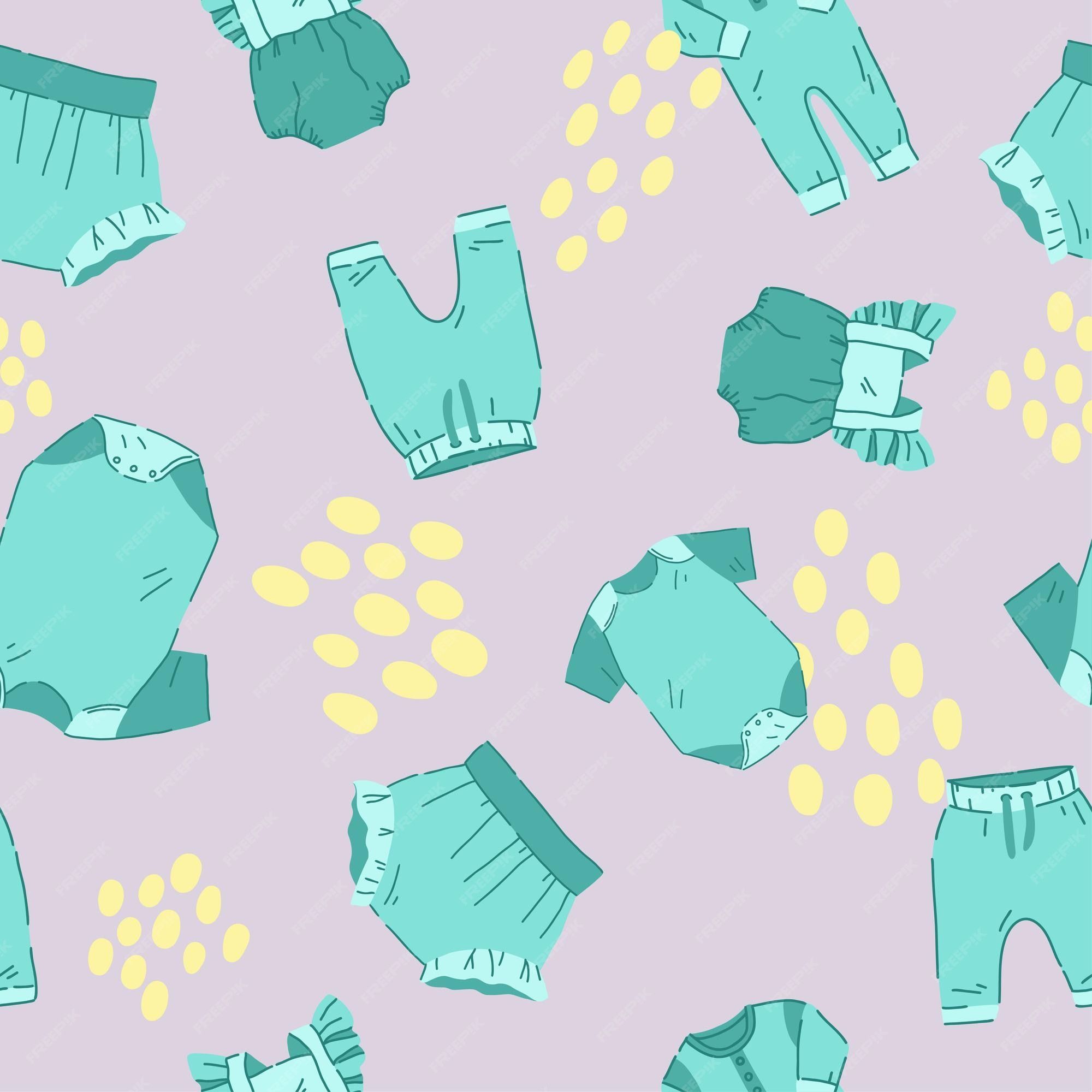 2000x2000 Premium Vector. Cute baby clothes seamless pattern background with newborn garments hand drawn vector illustration