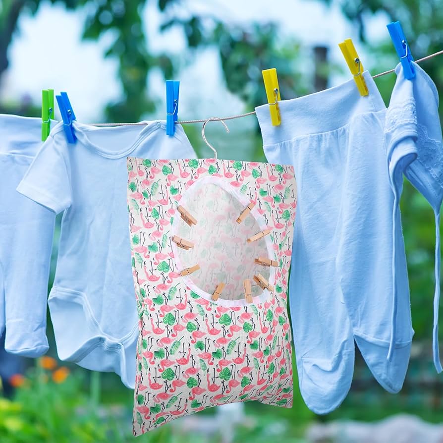 894x894 Hsei 3 Pcs Fall Clothespin Bag with Hanging Hook Laundry Clothes Pin Holder 15 x 11 in Waterproof Clothes Pin Hanging Bag Clothespin Storage Organizer with Large Opening for Clothesline (Flamingo)