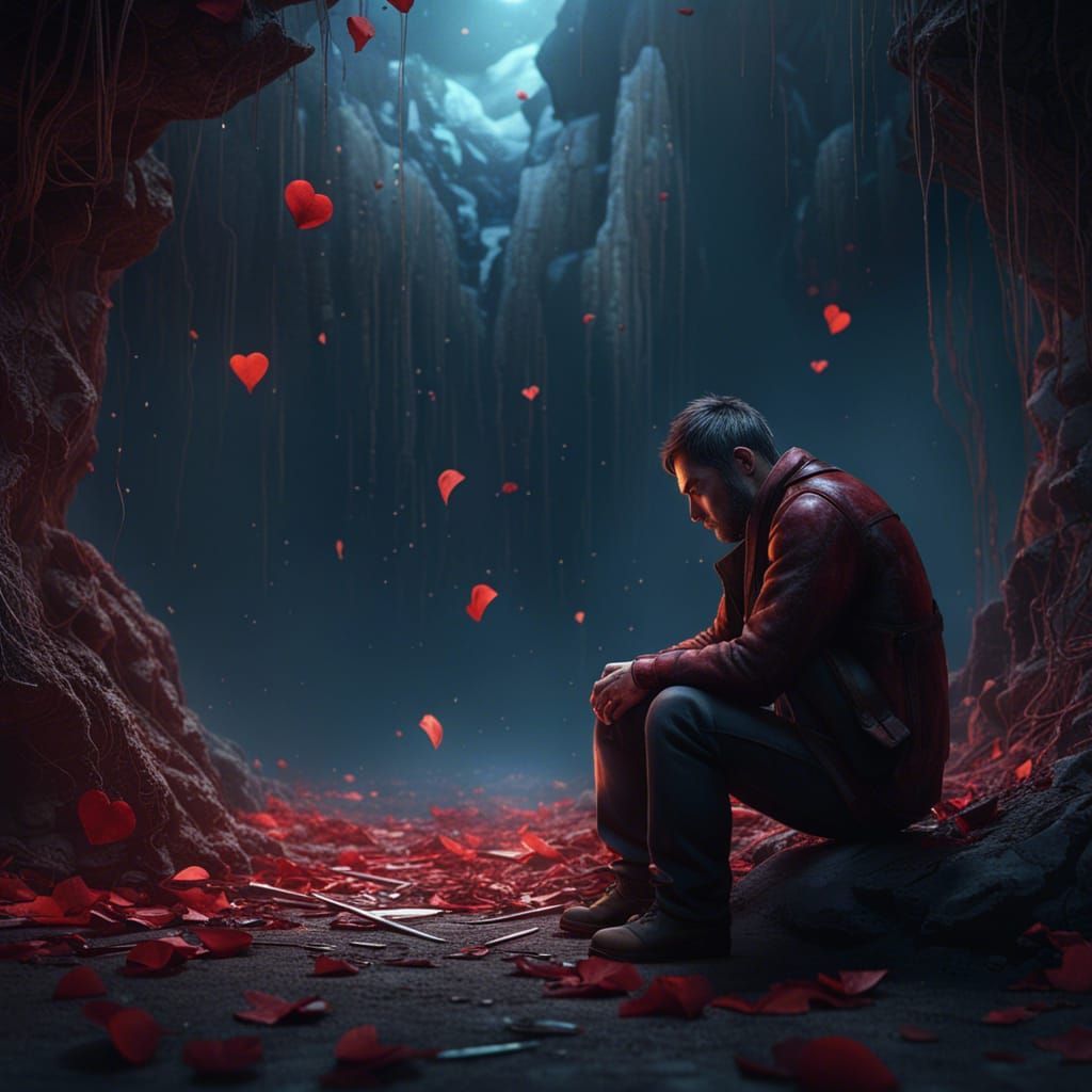 1024x1024 Love break up, broken soul, very sad man , alone , thinking his memories Generated Artwork
