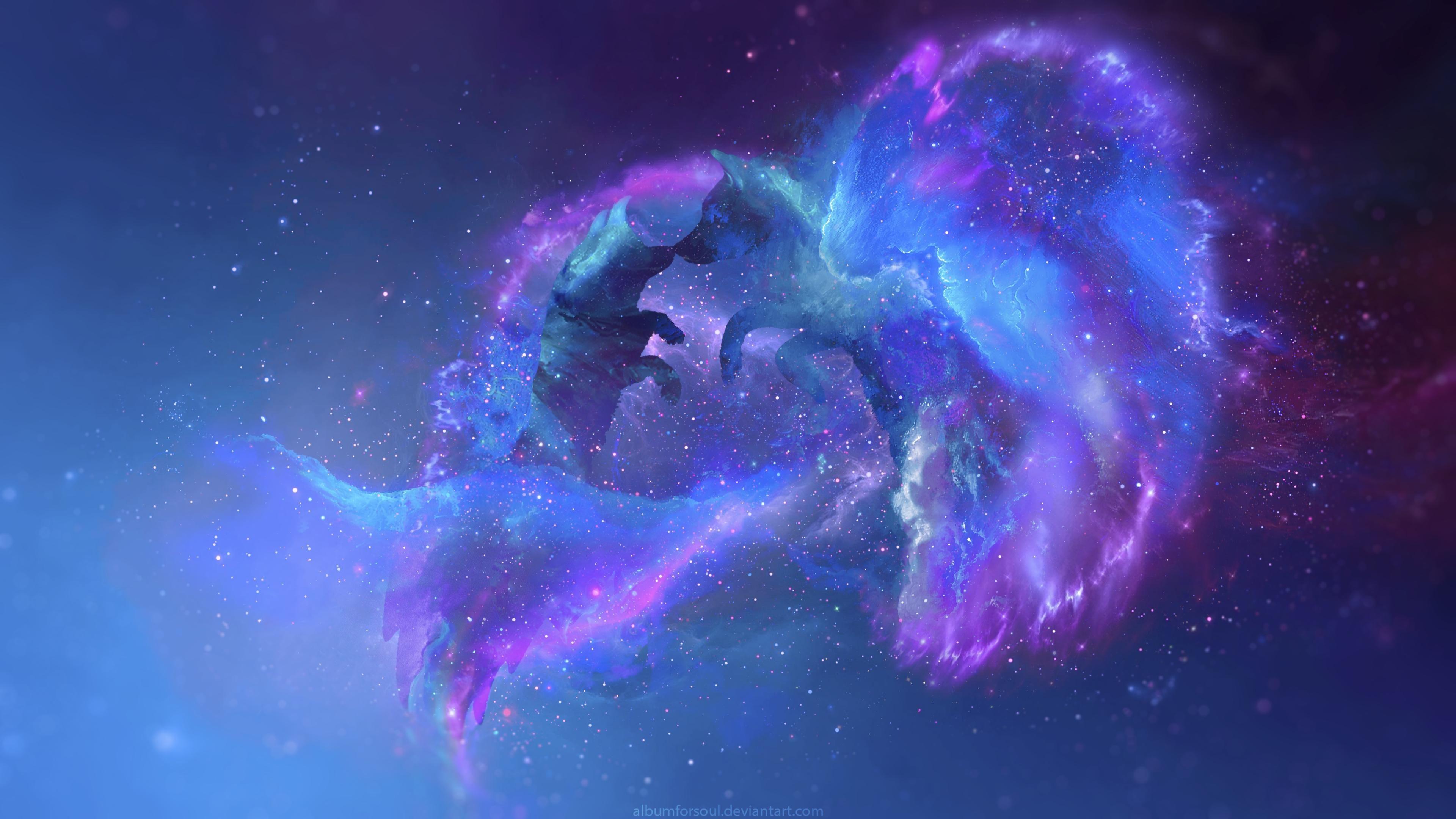 3840x2160 wallpaper wolves, silhouettes, stars, galaxy, universe HD