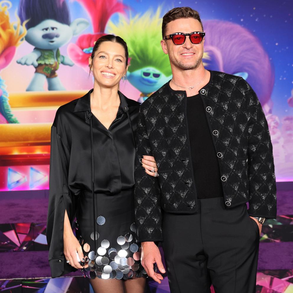 992x992 Justin Timberlake, Jessica Biel and *NSYNC step out at 'Trolls Band Together' premiere Morning America