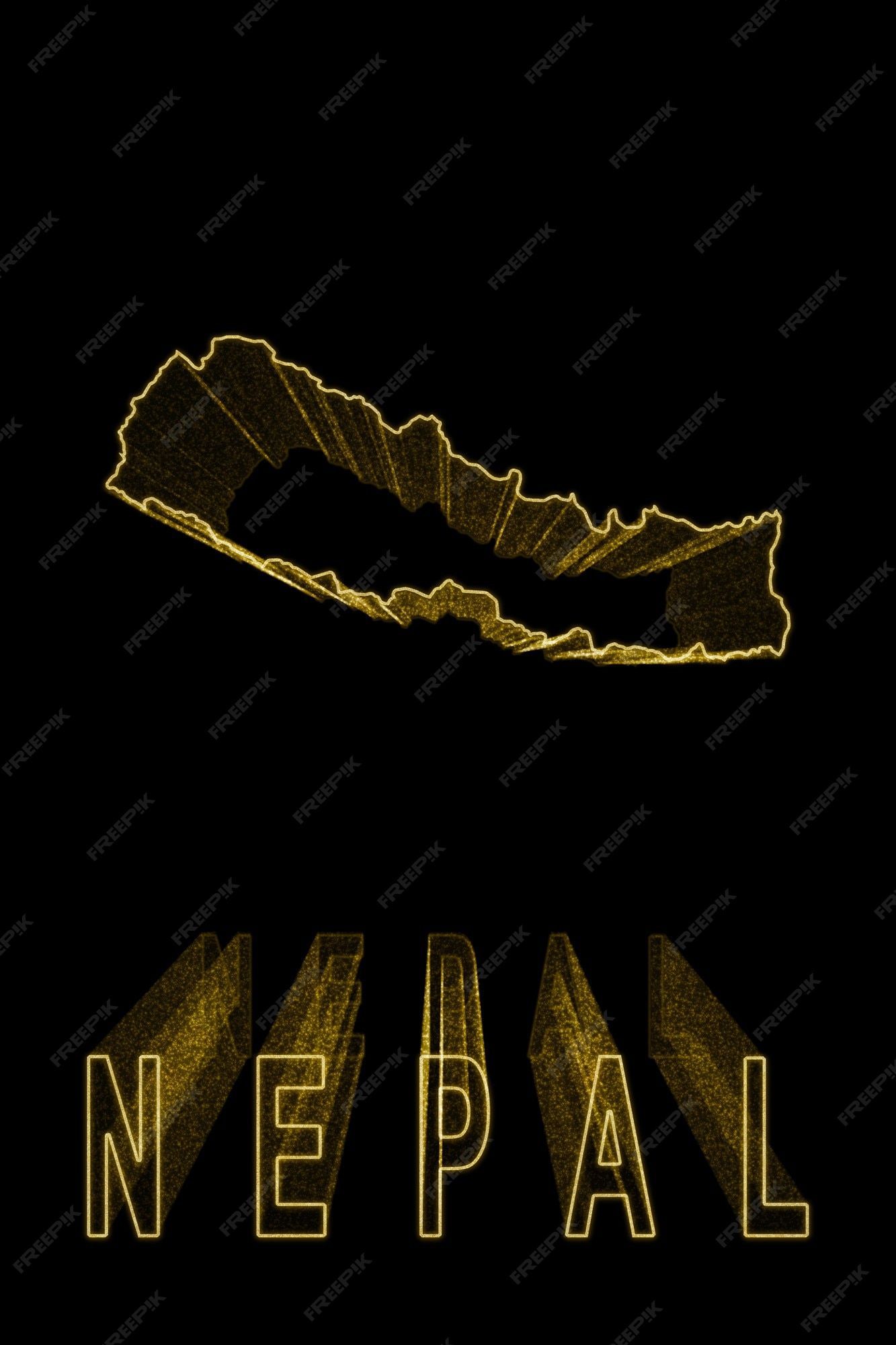 1333x2000 Mapa de nepal, mapa de oro sobre fondo negro, efecto dorado